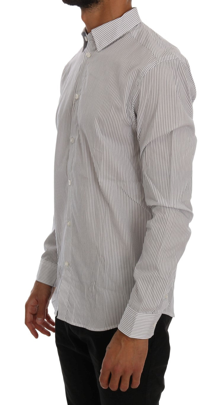 Elegant White & Blue Striped Casual Shirt - ventzia