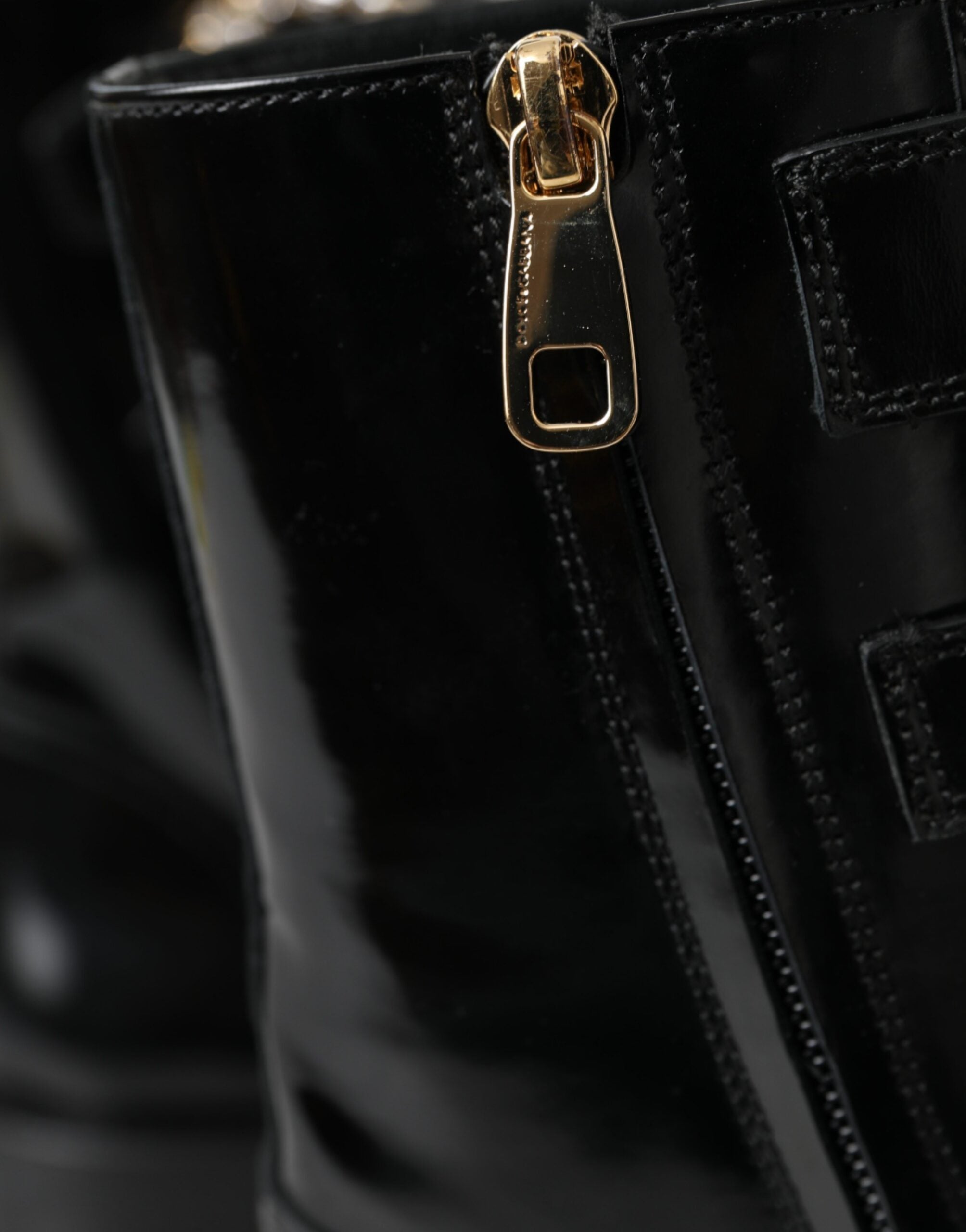 Black Leather Crystal Buckles Boots Shoes - ventzia