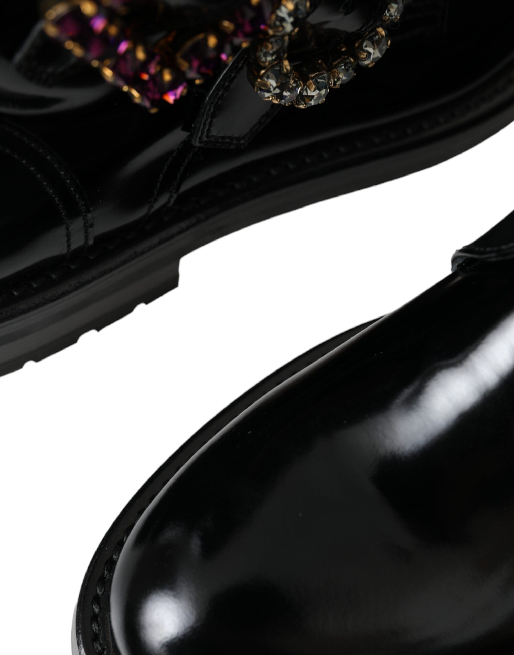Black Leather Crystal Buckles Boots Shoes - ventzia