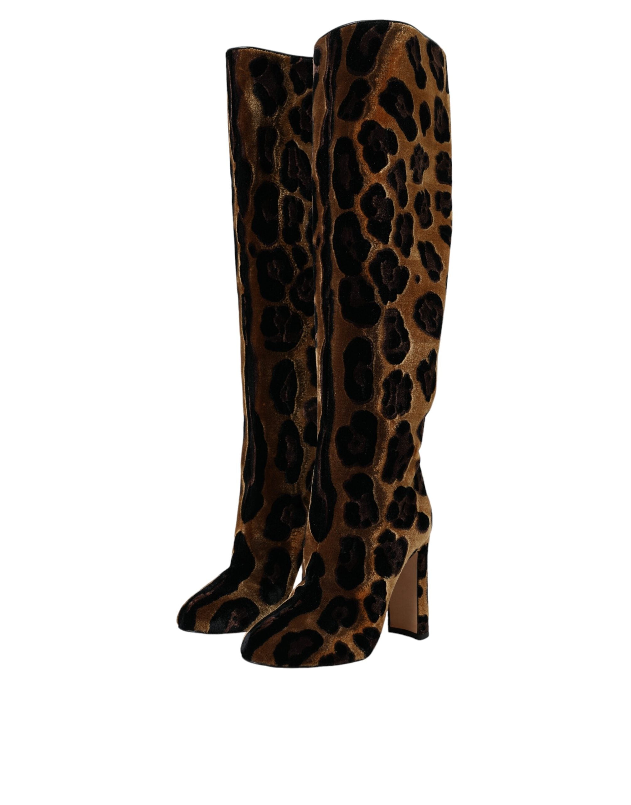 Brown Giraffe Velvet Leather Boots Shoes - ventzia