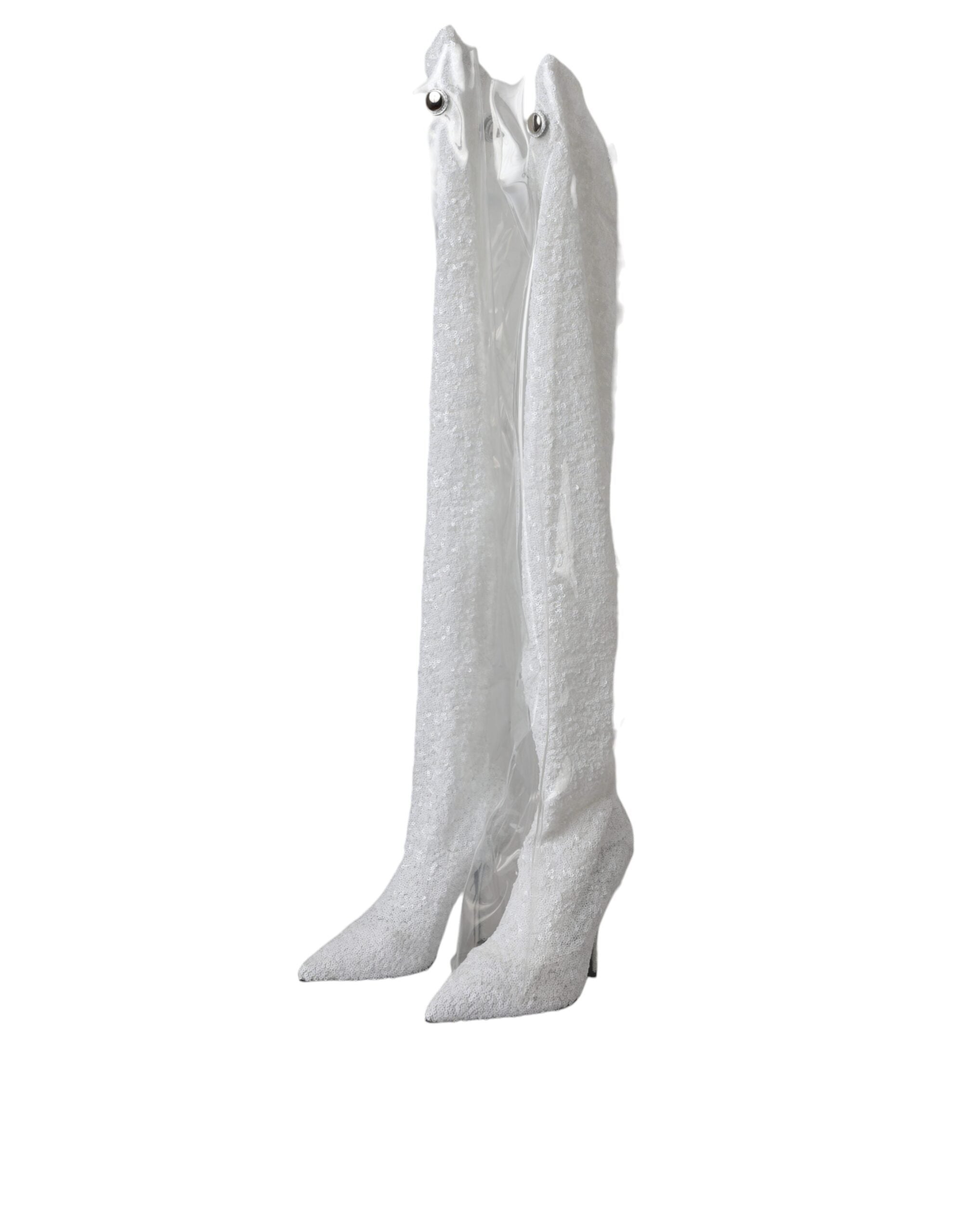 White Heels Stiletto Knee High Boots Shoes - ventzia