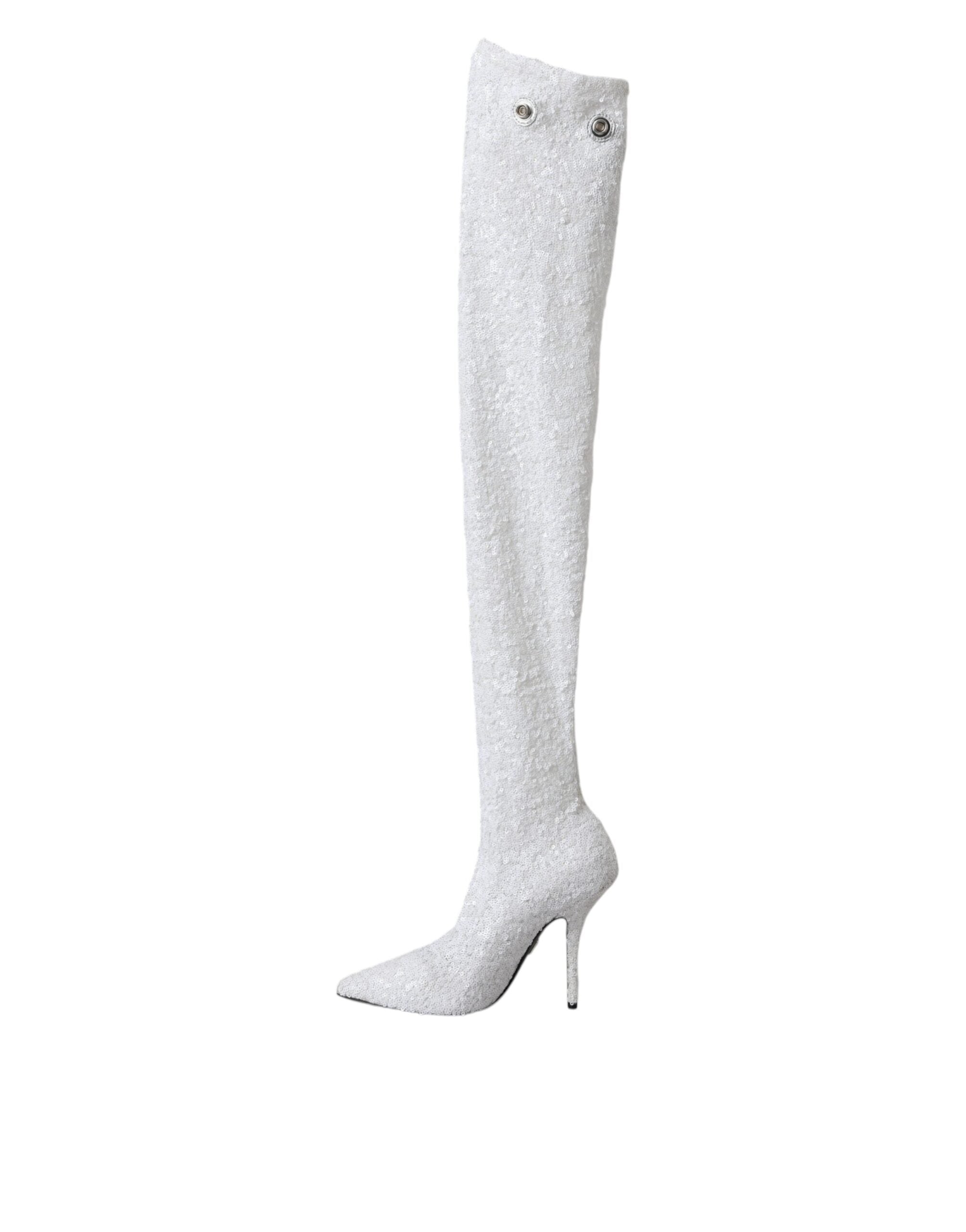 White Heels Stiletto Knee High Boots Shoes - ventzia