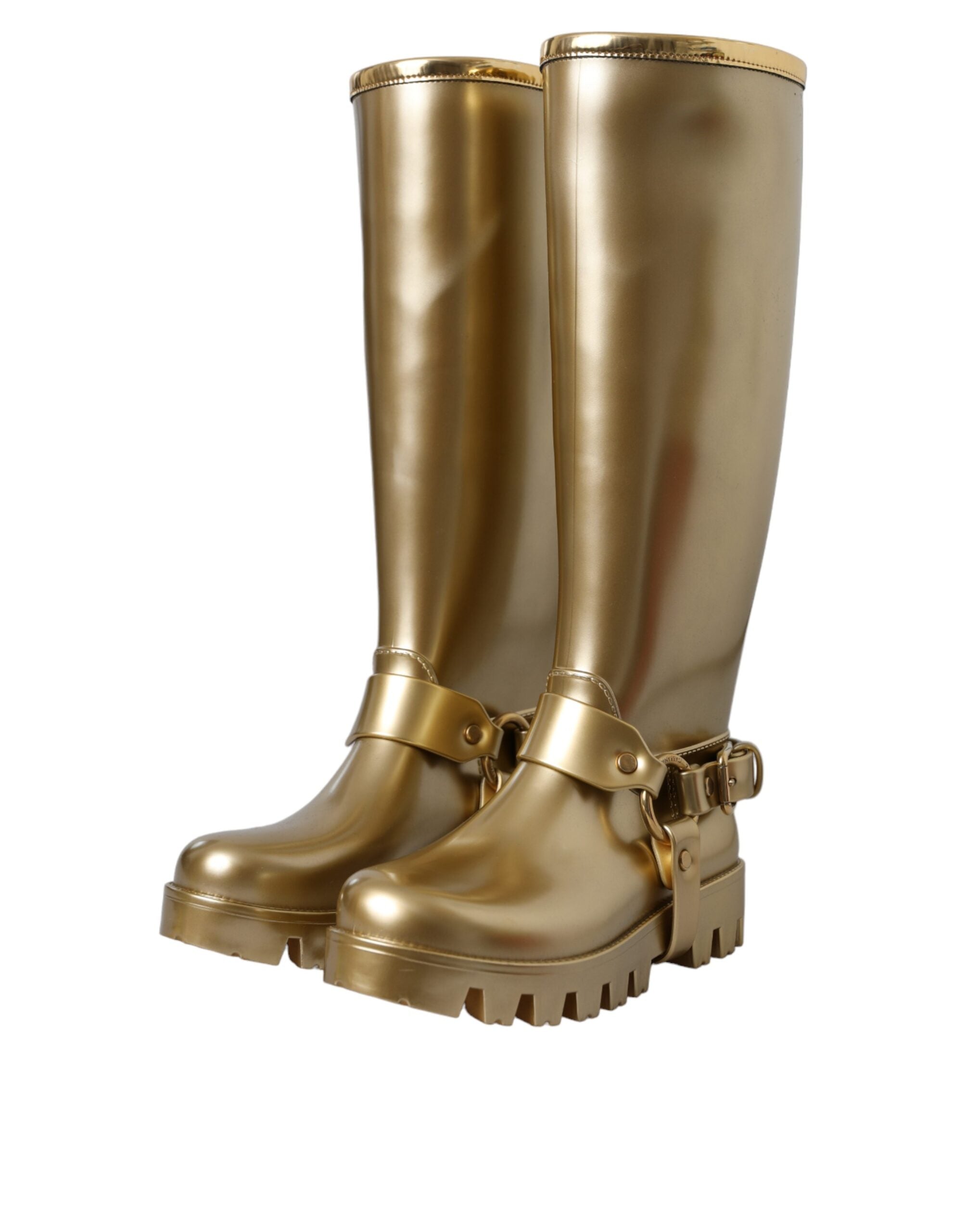 Metallic Gold Rubber PVC Rain Boots Shoes - ventzia