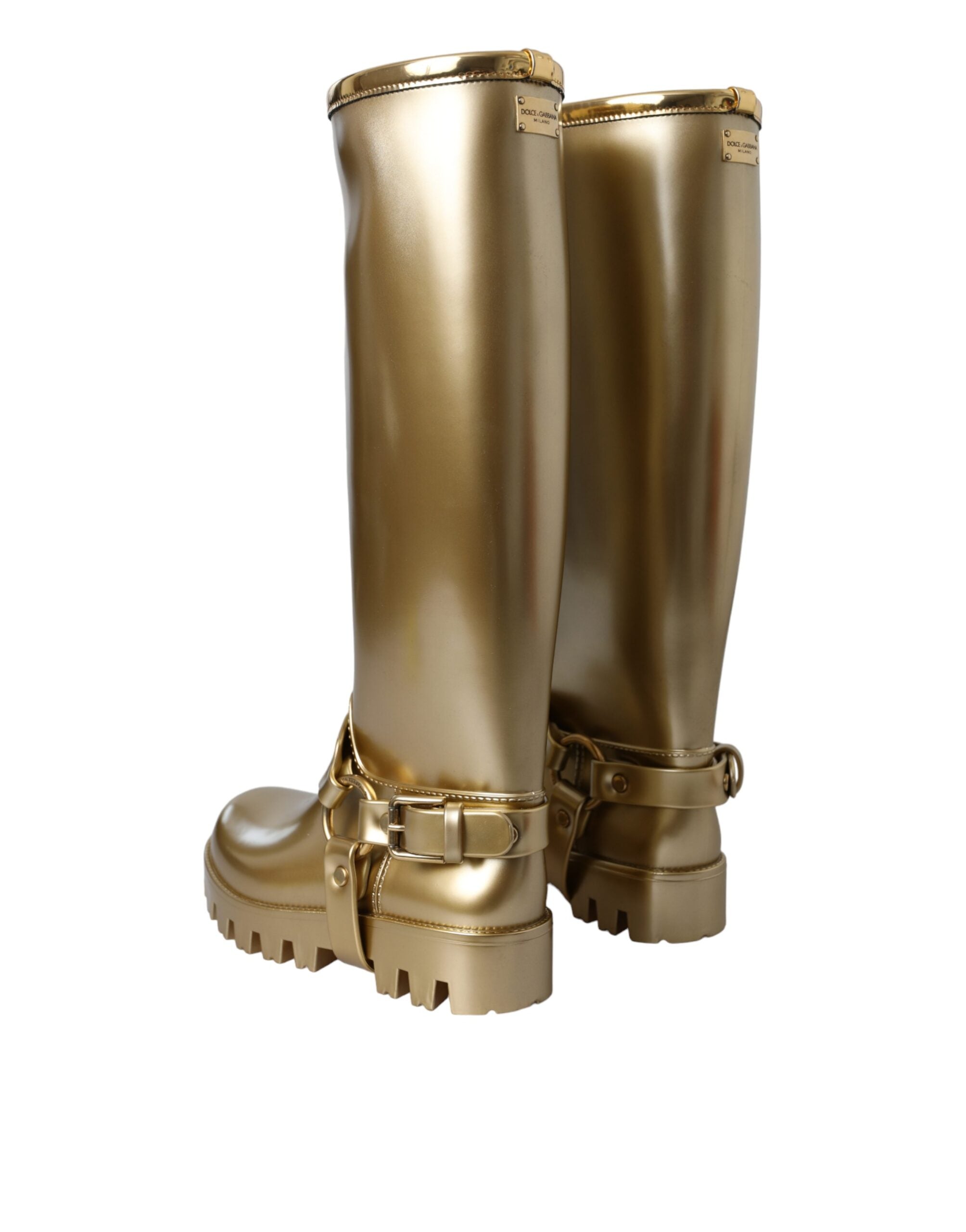 Metallic Gold Rubber PVC Rain Boots Shoes - ventzia