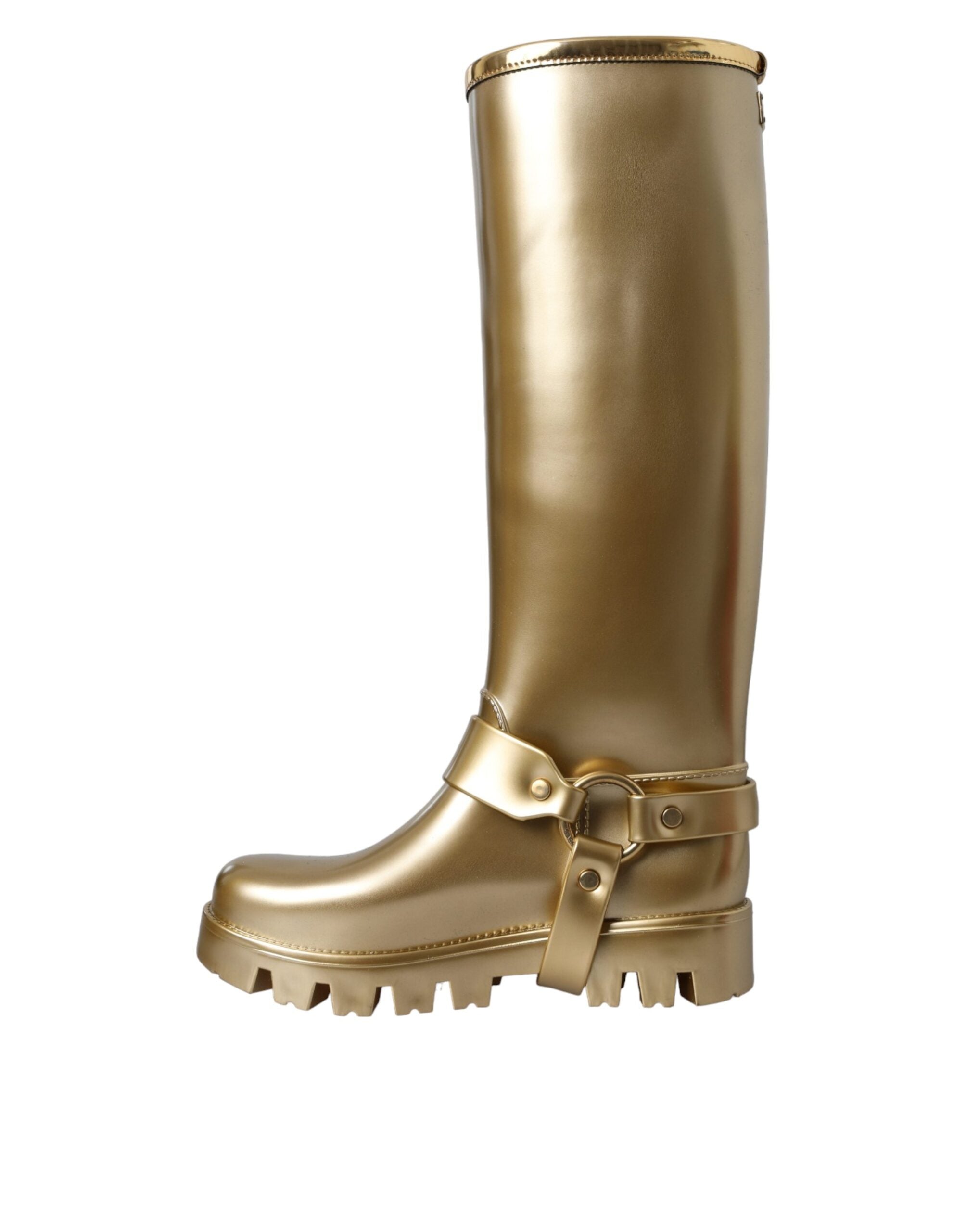 Metallic Gold Rubber PVC Rain Boots Shoes - ventzia