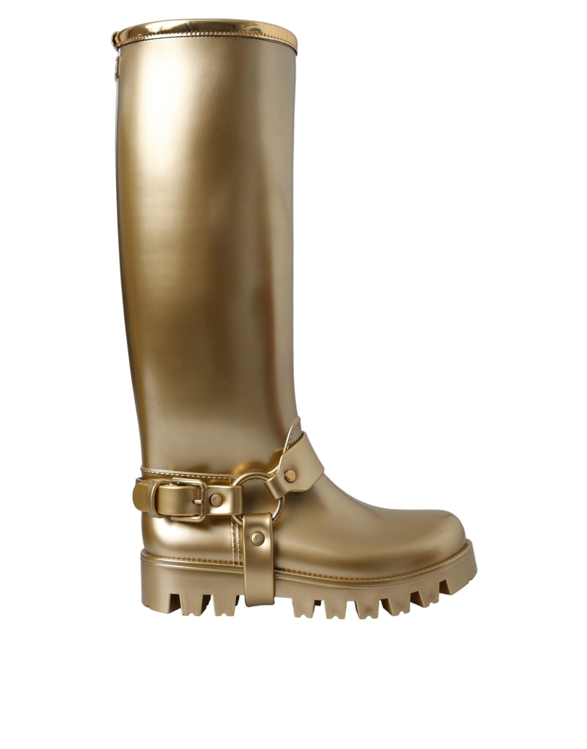 Metallic Gold Rubber PVC Rain Boots Shoes - ventzia