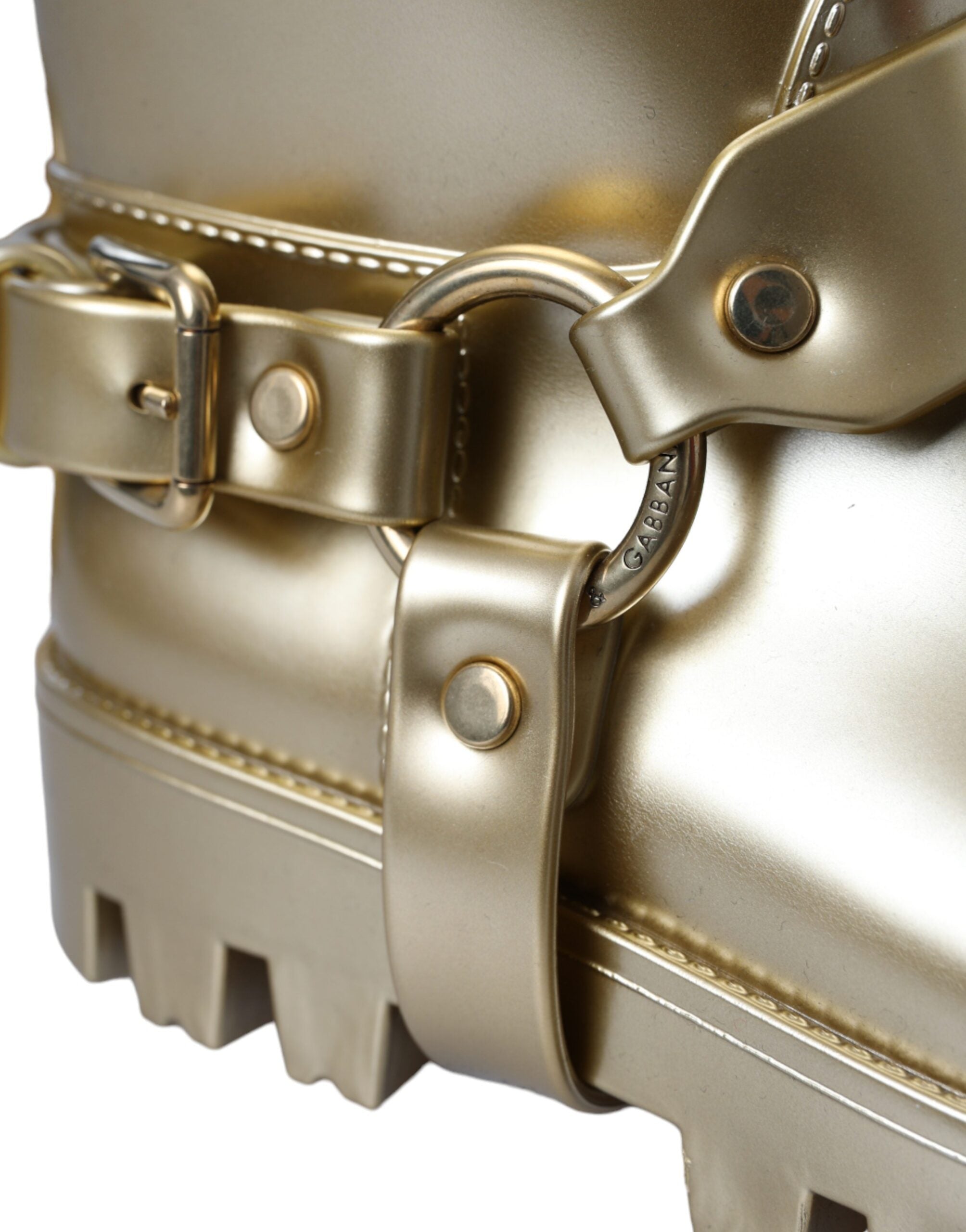Metallic Gold Rubber PVC Rain Boots Shoes - ventzia