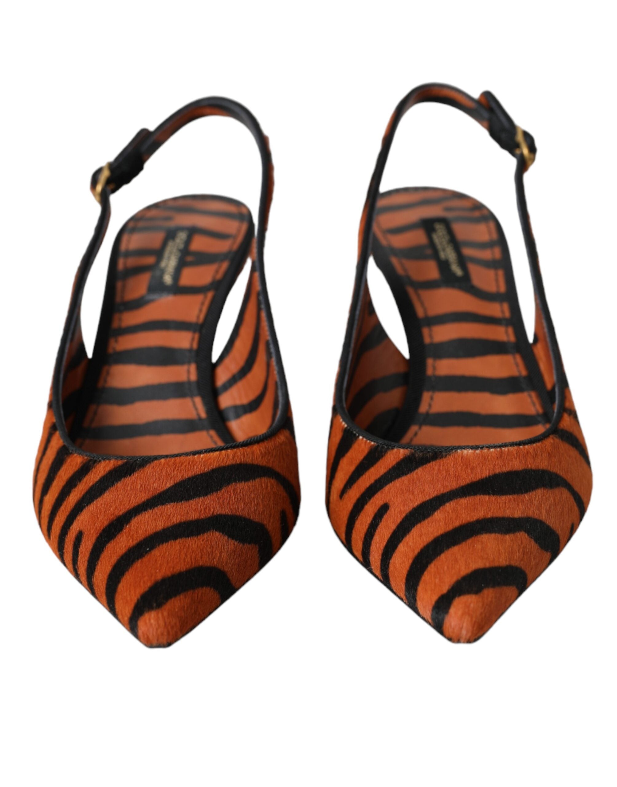 Black Orange Zebra Leather Slingbacks Shoes - ventzia