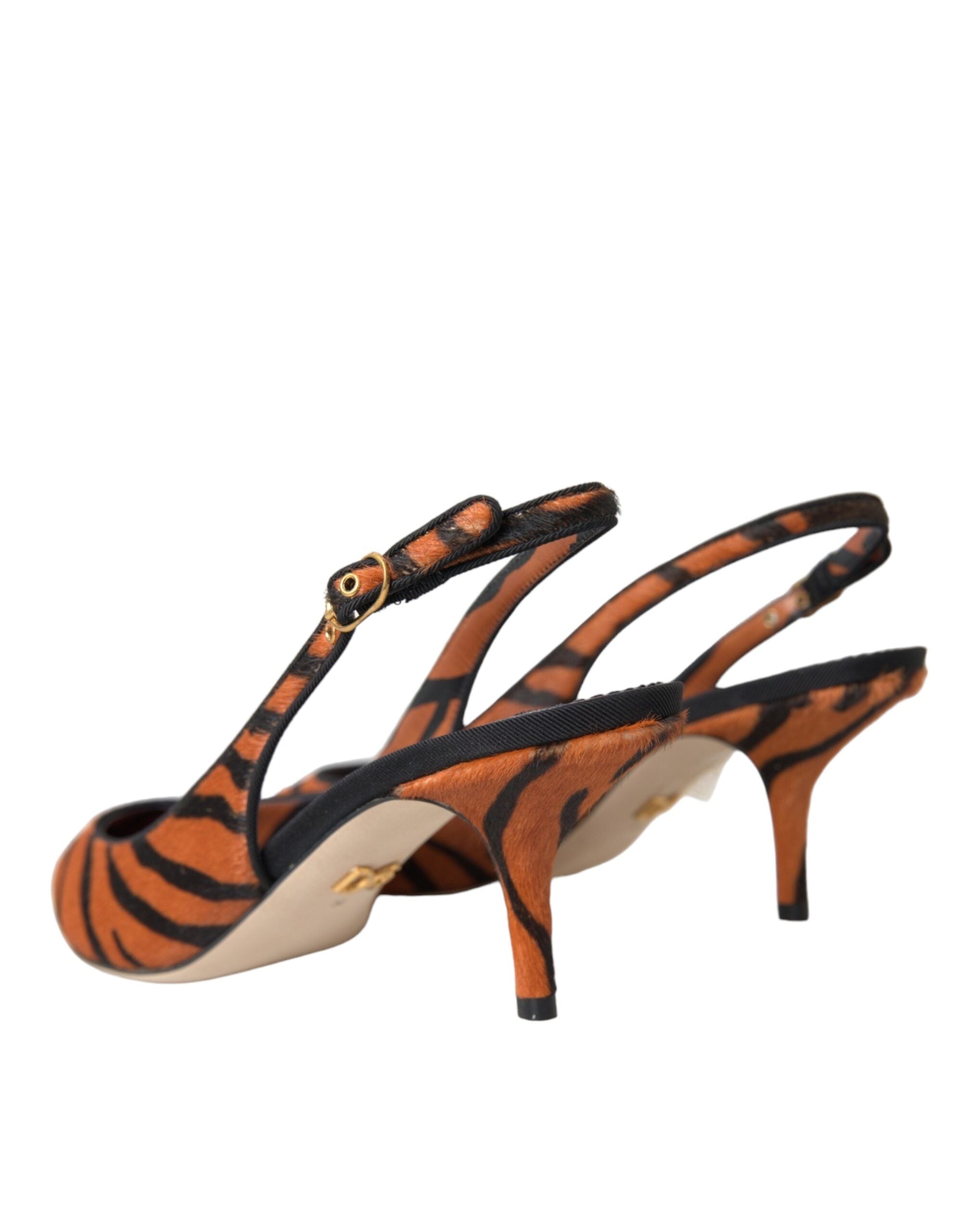 Black Orange Zebra Leather Slingbacks Shoes - ventzia