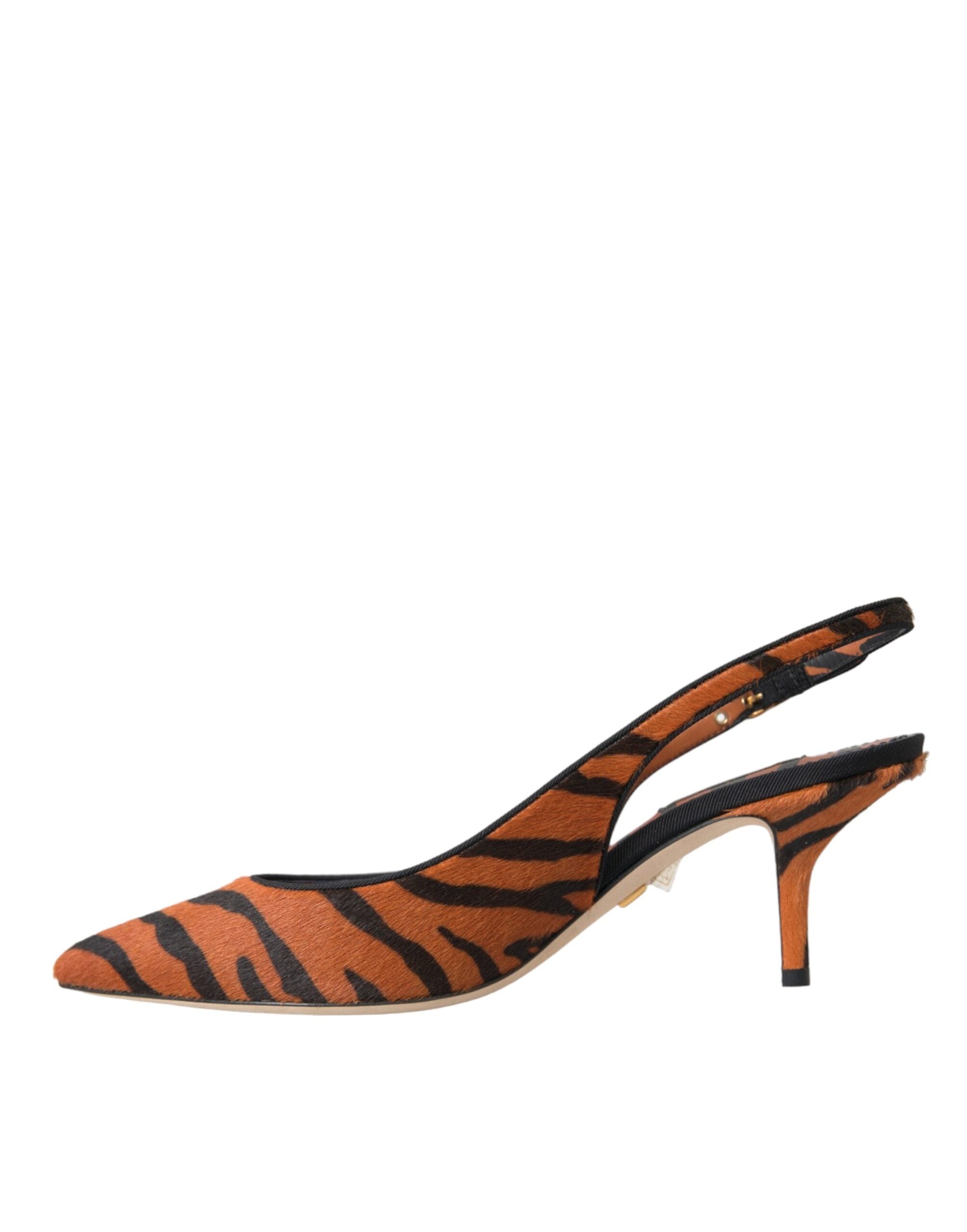 Black Orange Zebra Leather Slingbacks Shoes - ventzia