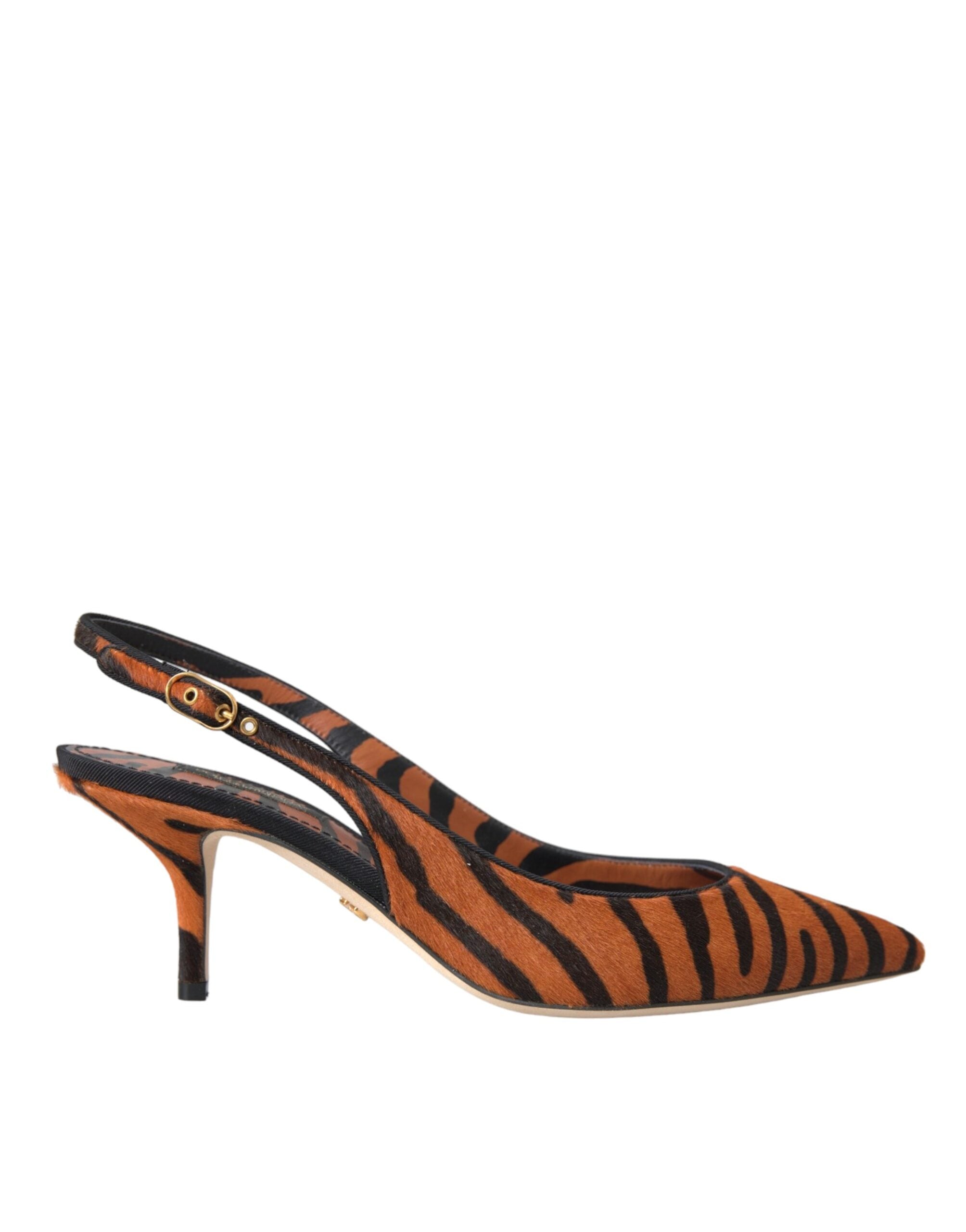 Black Orange Zebra Leather Slingbacks Shoes - ventzia