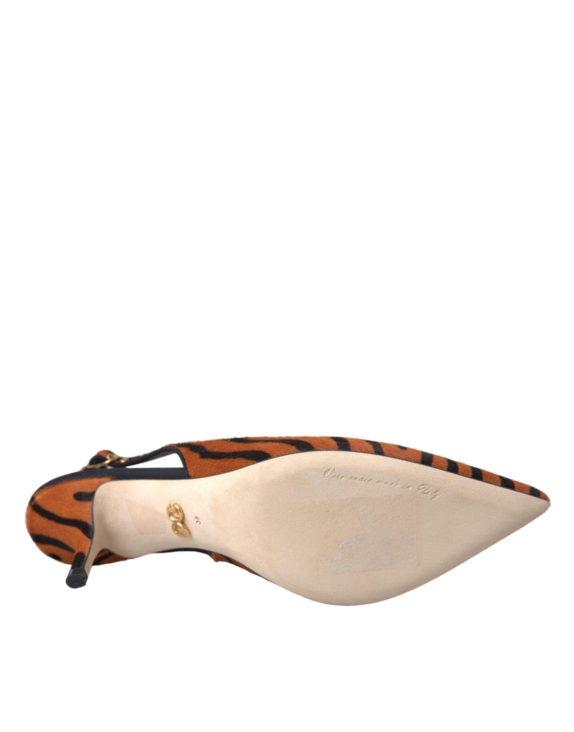 Black Orange Zebra Leather Slingbacks Shoes - ventzia