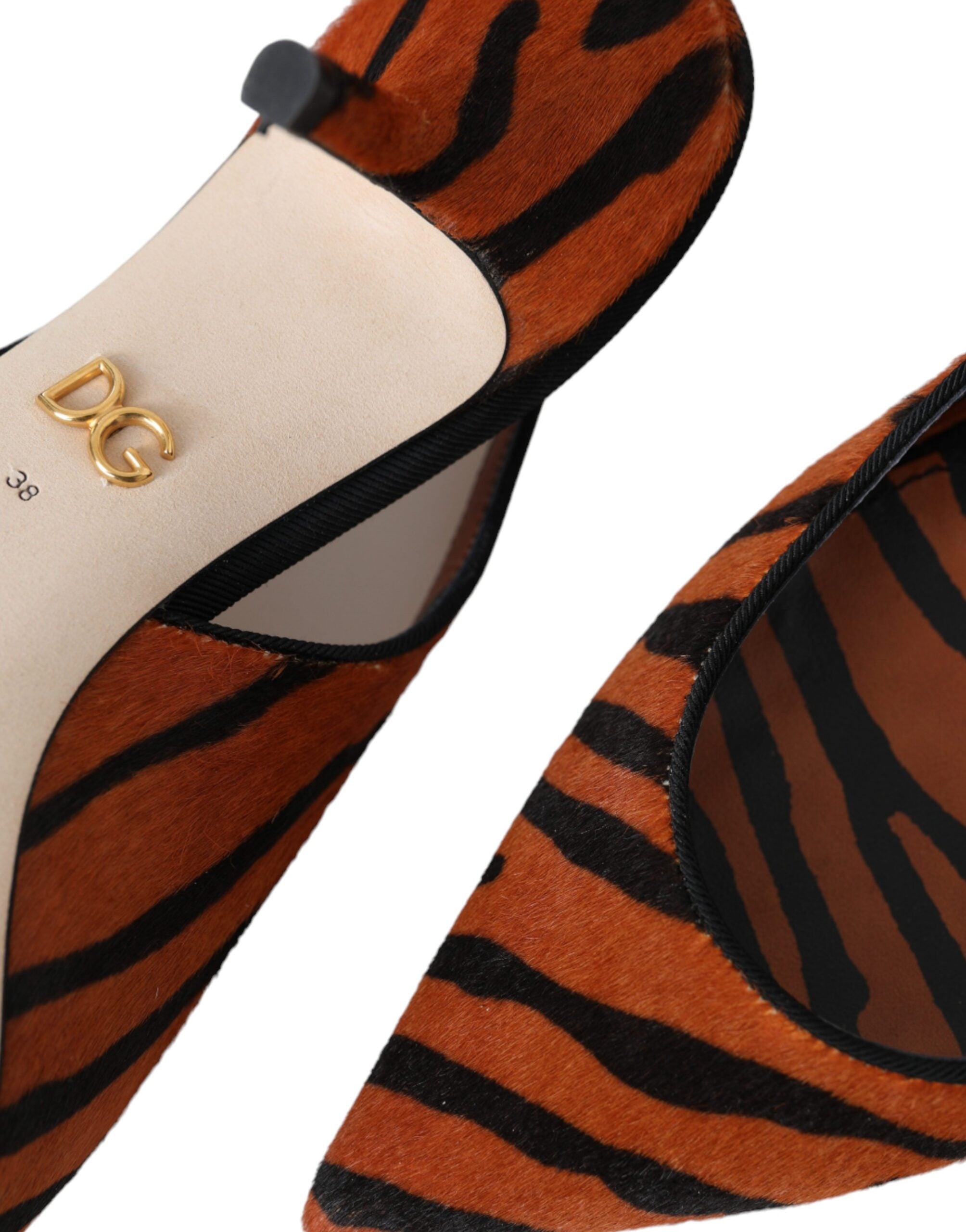 Black Orange Zebra Leather Slingbacks Shoes - ventzia