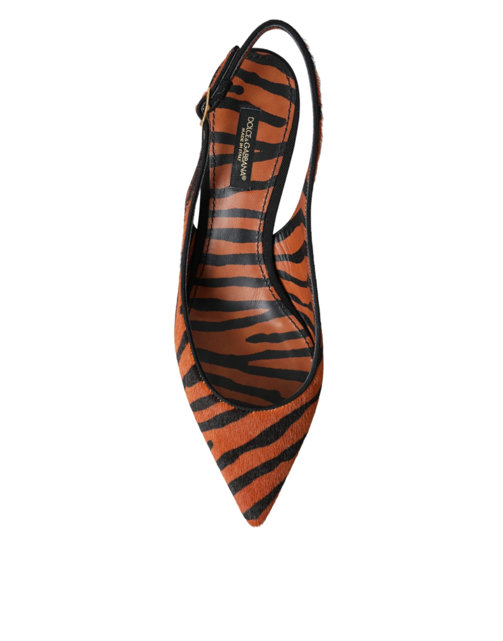 Black Orange Zebra Leather Slingbacks Shoes - ventzia