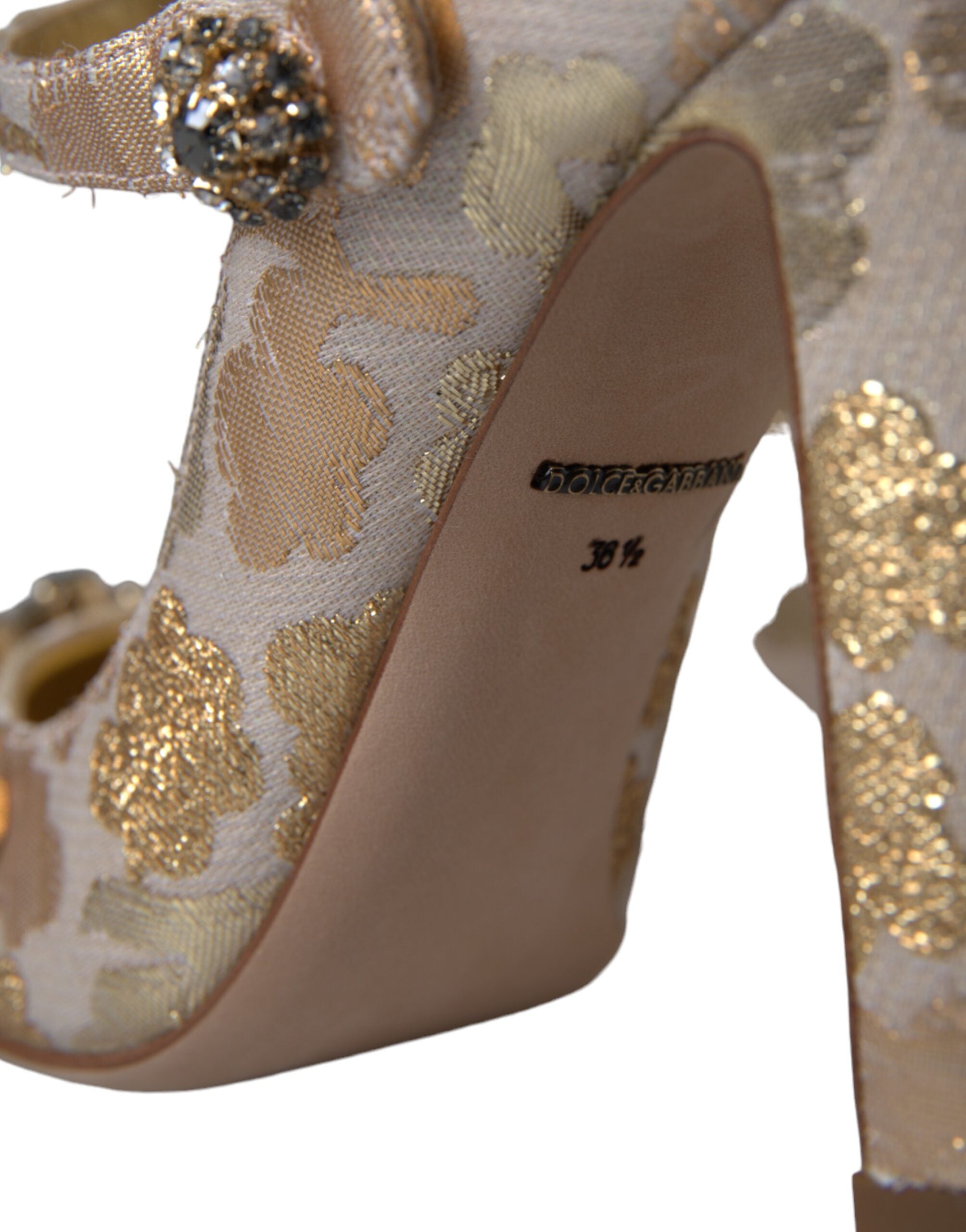 Gold Jacquard Crystal Mary Janes Pumps Shoes - ventzia