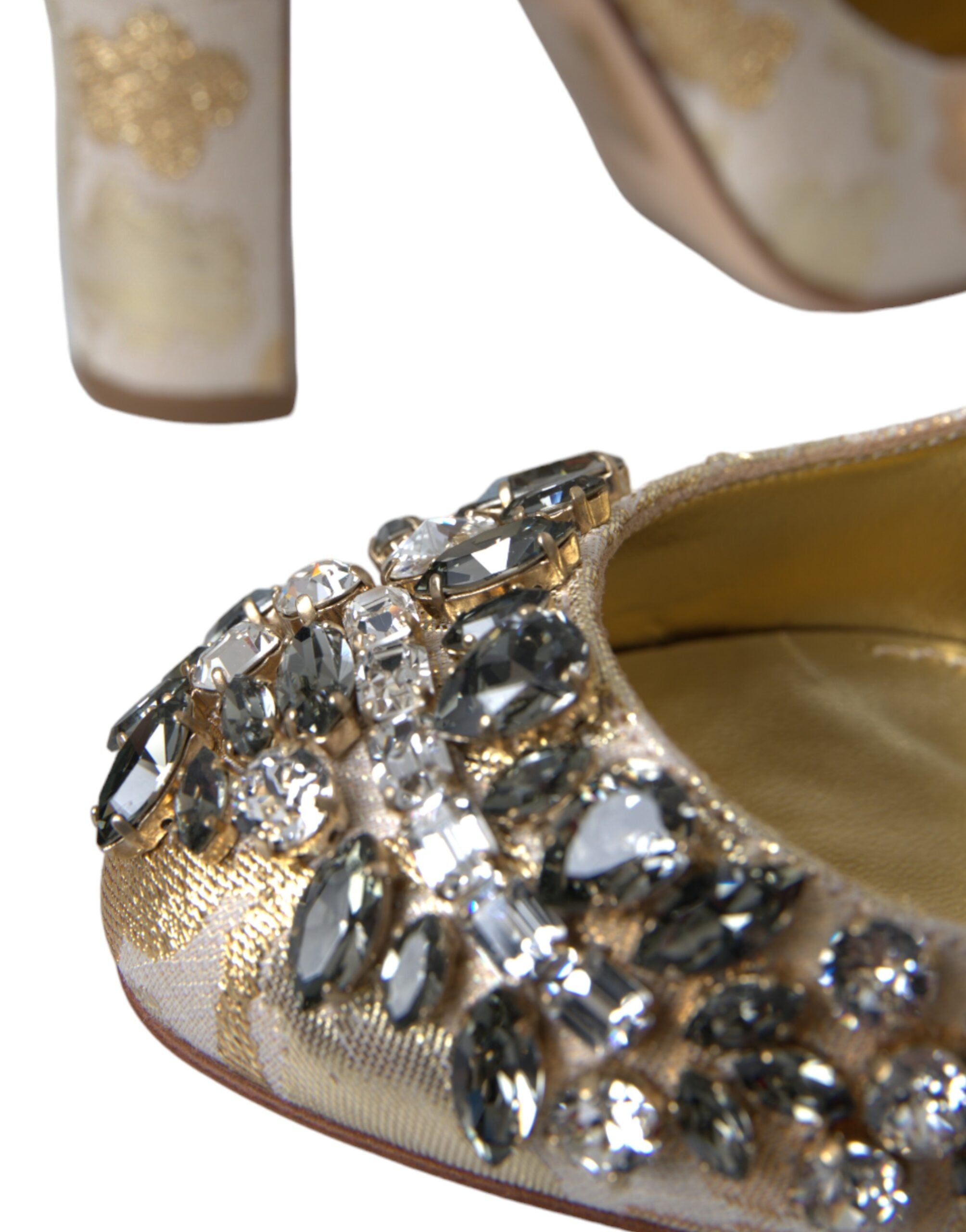 Gold Jacquard Crystal Mary Janes Pumps Shoes - ventzia