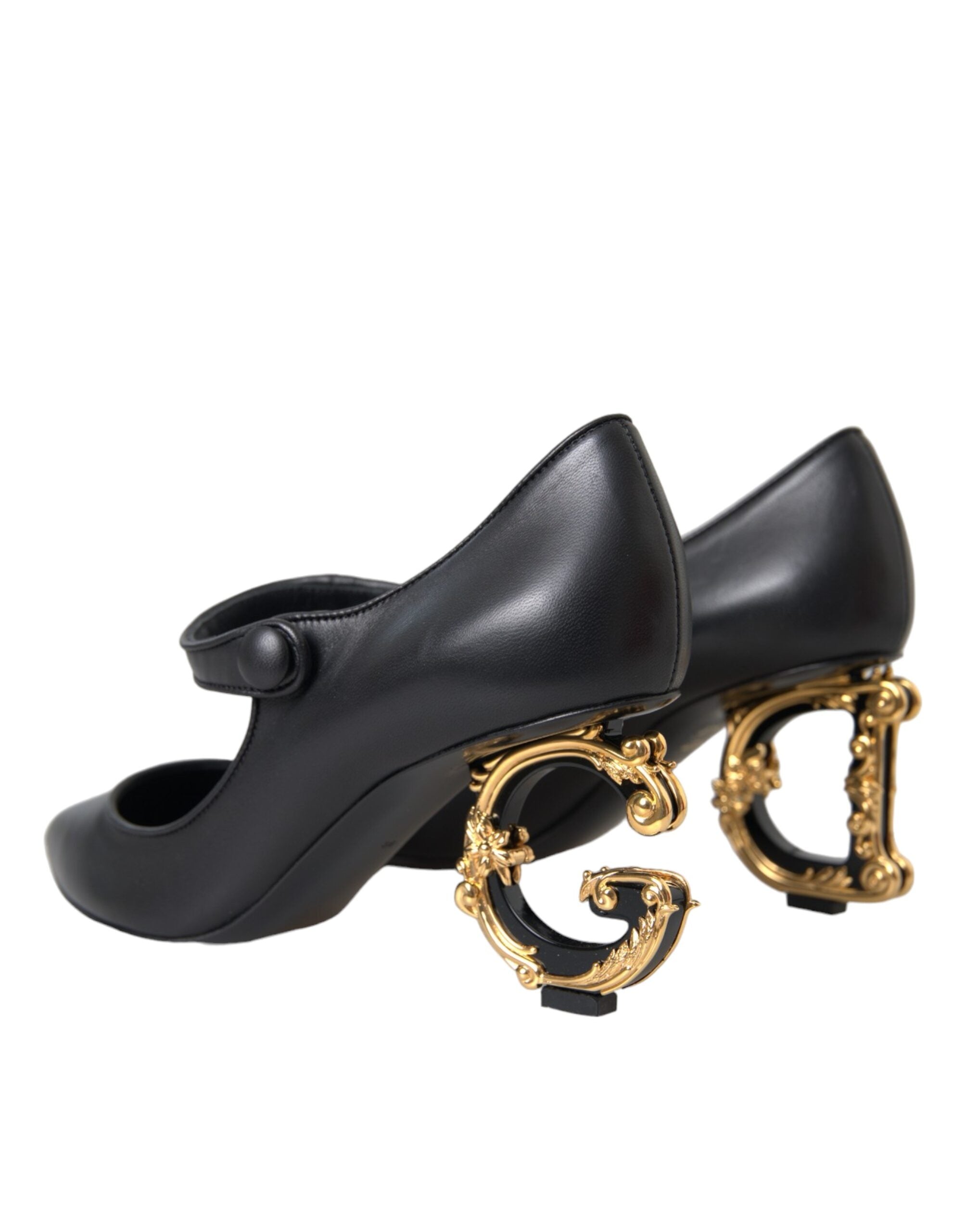 Black Leather Logo Heels Mary Janes Pumps Shoes - ventzia