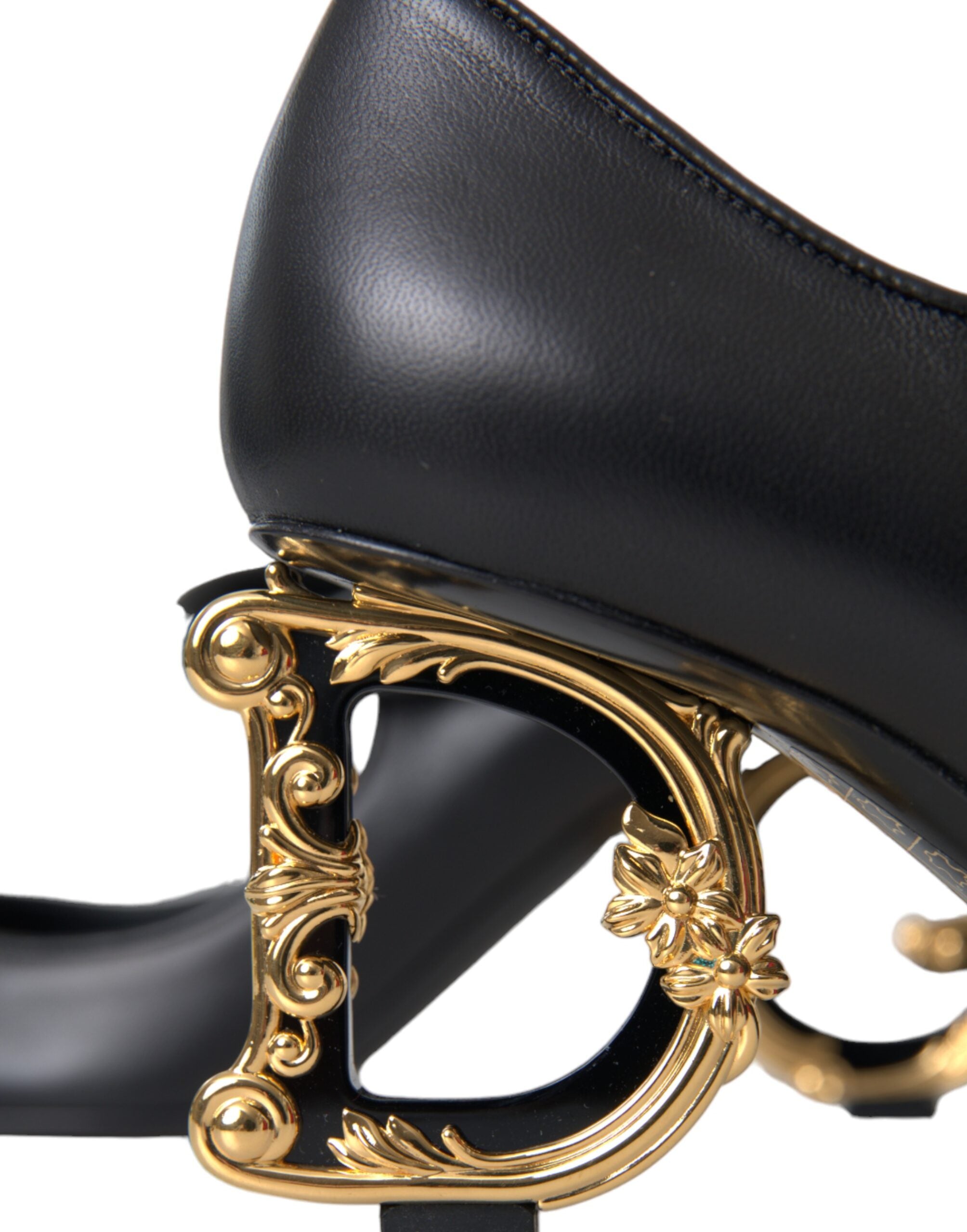 Black Leather Logo Heels Mary Janes Pumps Shoes - ventzia