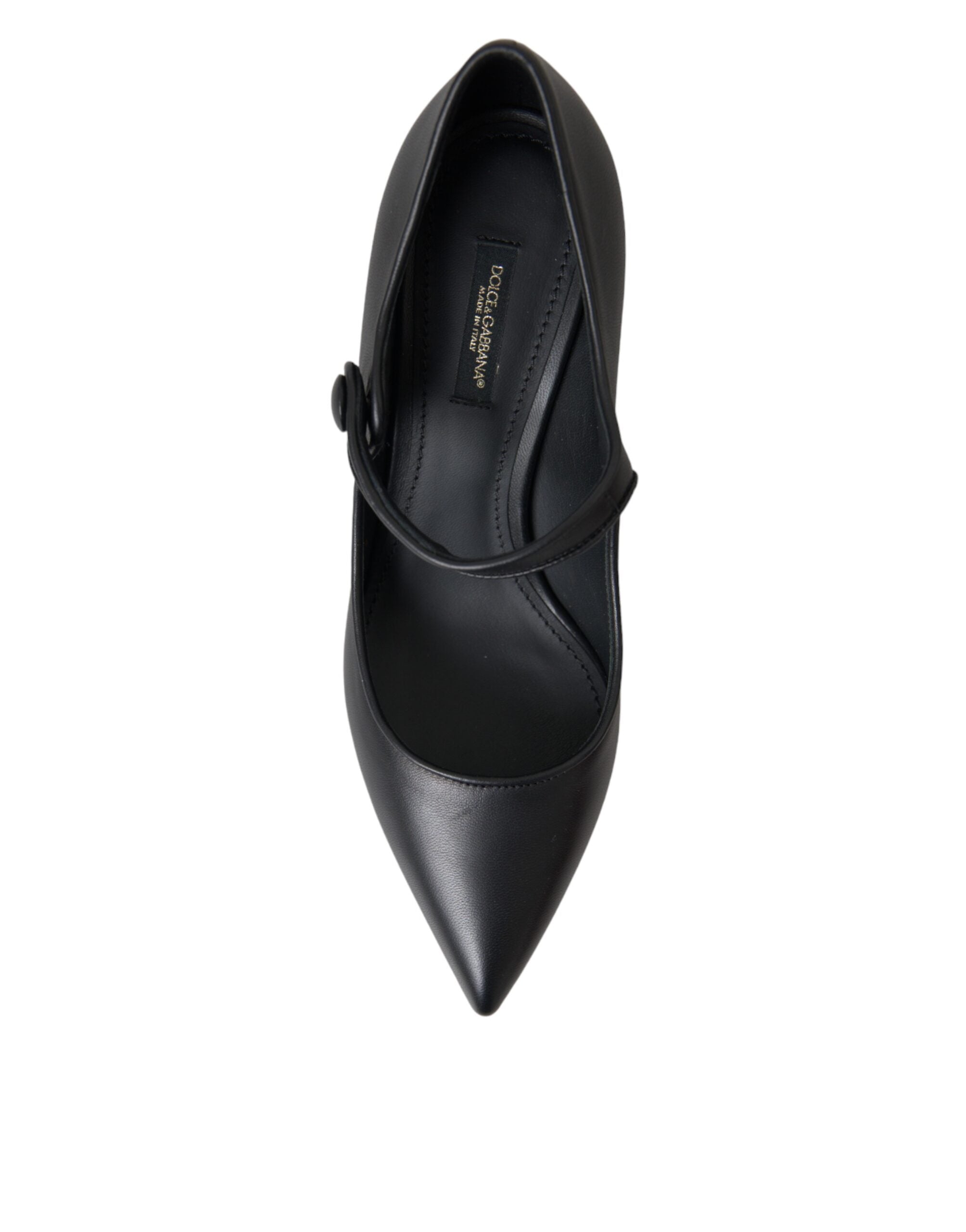 Black Leather Logo Heels Mary Janes Pumps Shoes - ventzia