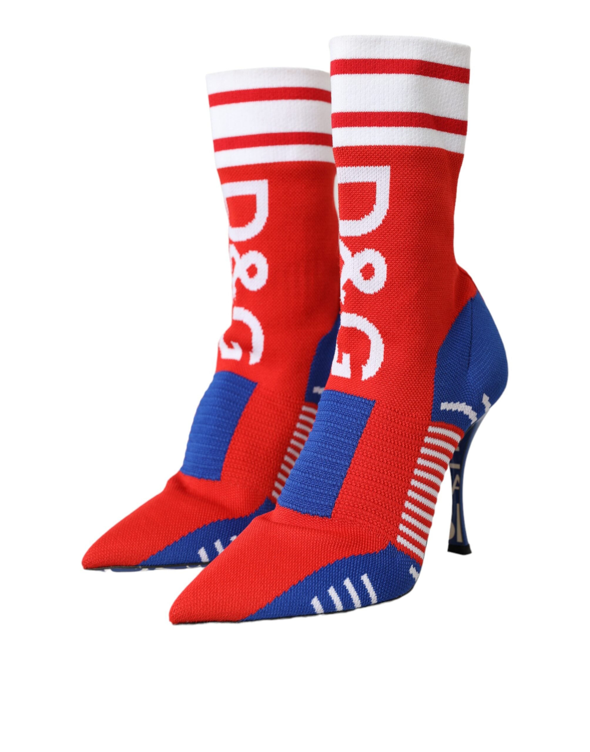 Red Blue Stretch Sock Style Ankle Boots Logo Shoes - ventzia