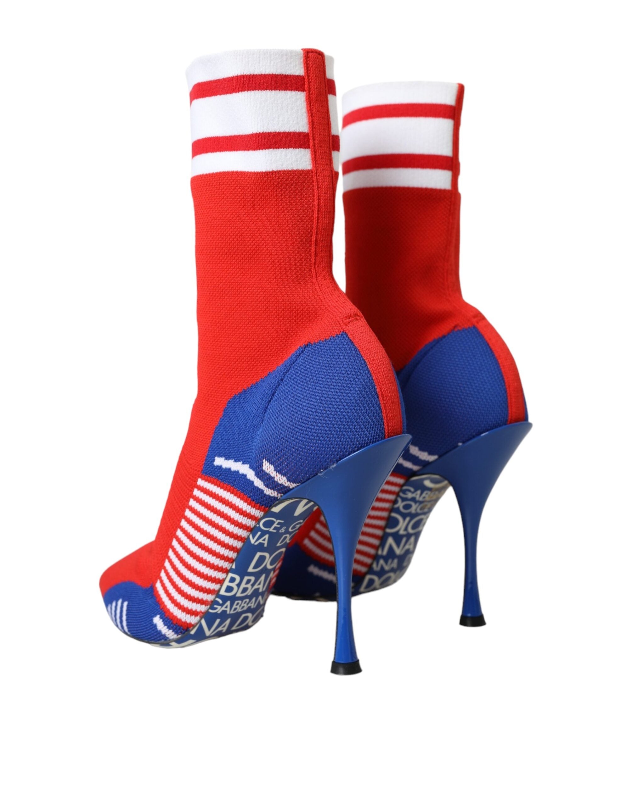 Red Blue Stretch Sock Style Ankle Boots Logo Shoes - ventzia