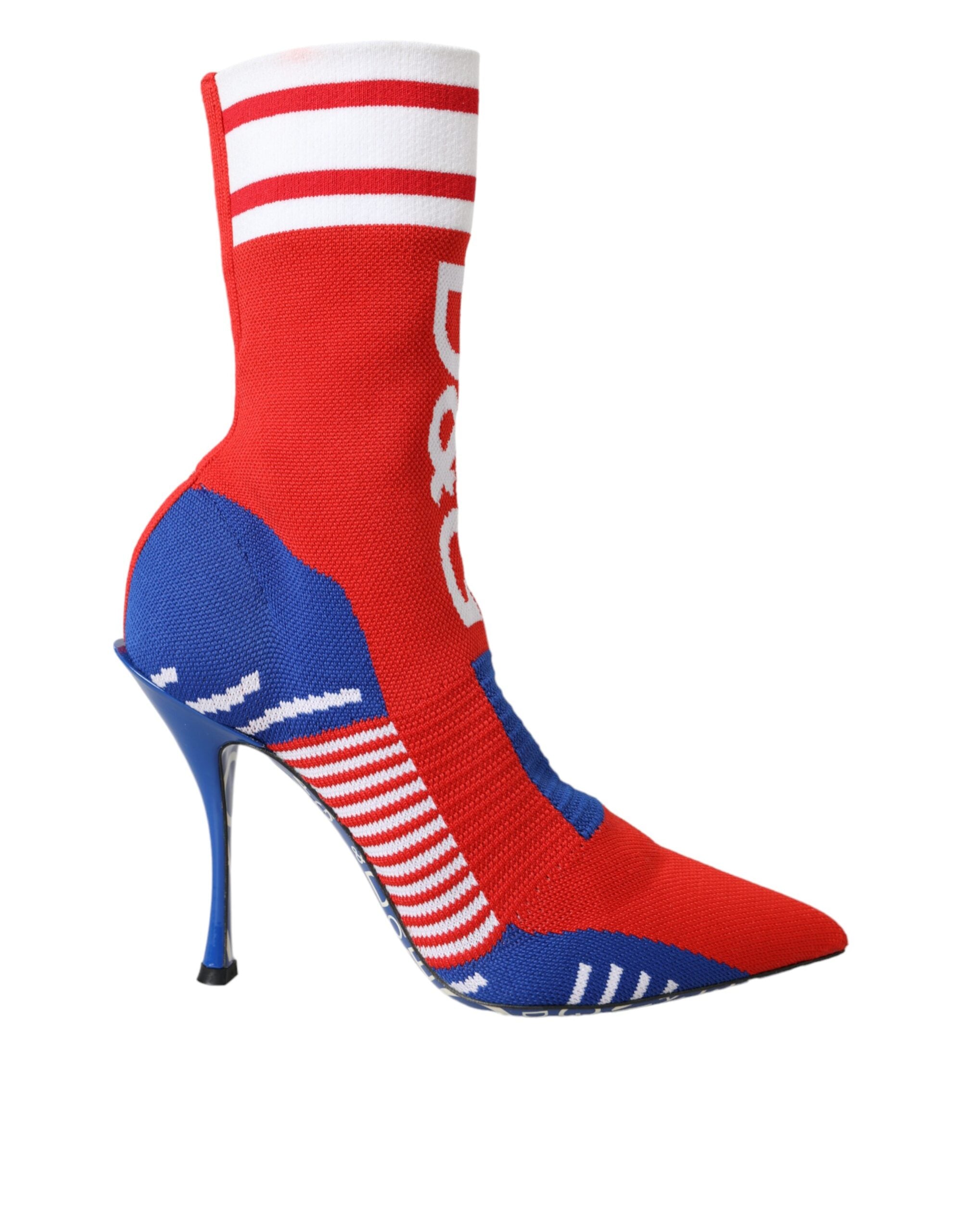 Red Blue Stretch Sock Style Ankle Boots Logo Shoes - ventzia