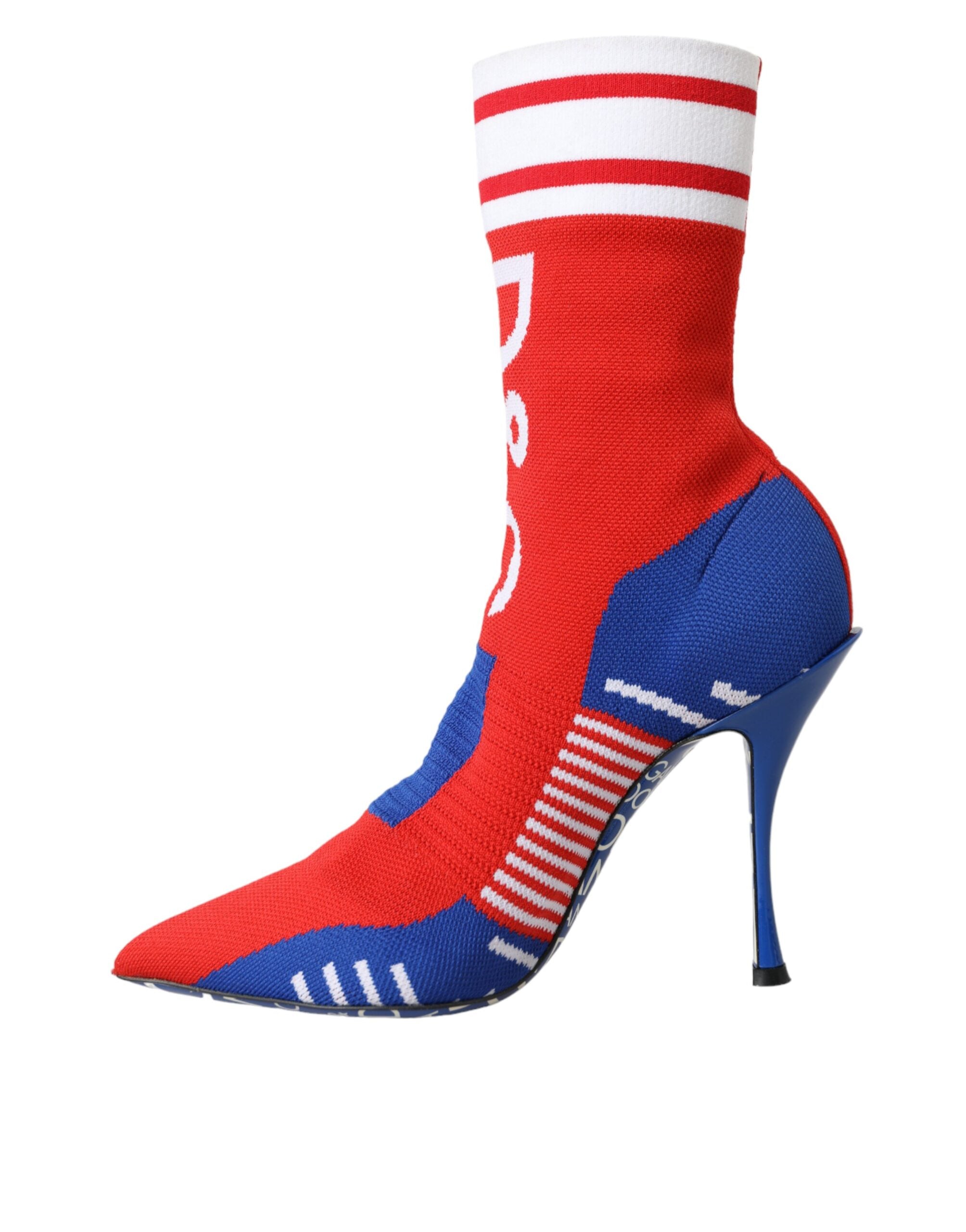 Red Blue Stretch Sock Style Ankle Boots Logo Shoes - ventzia