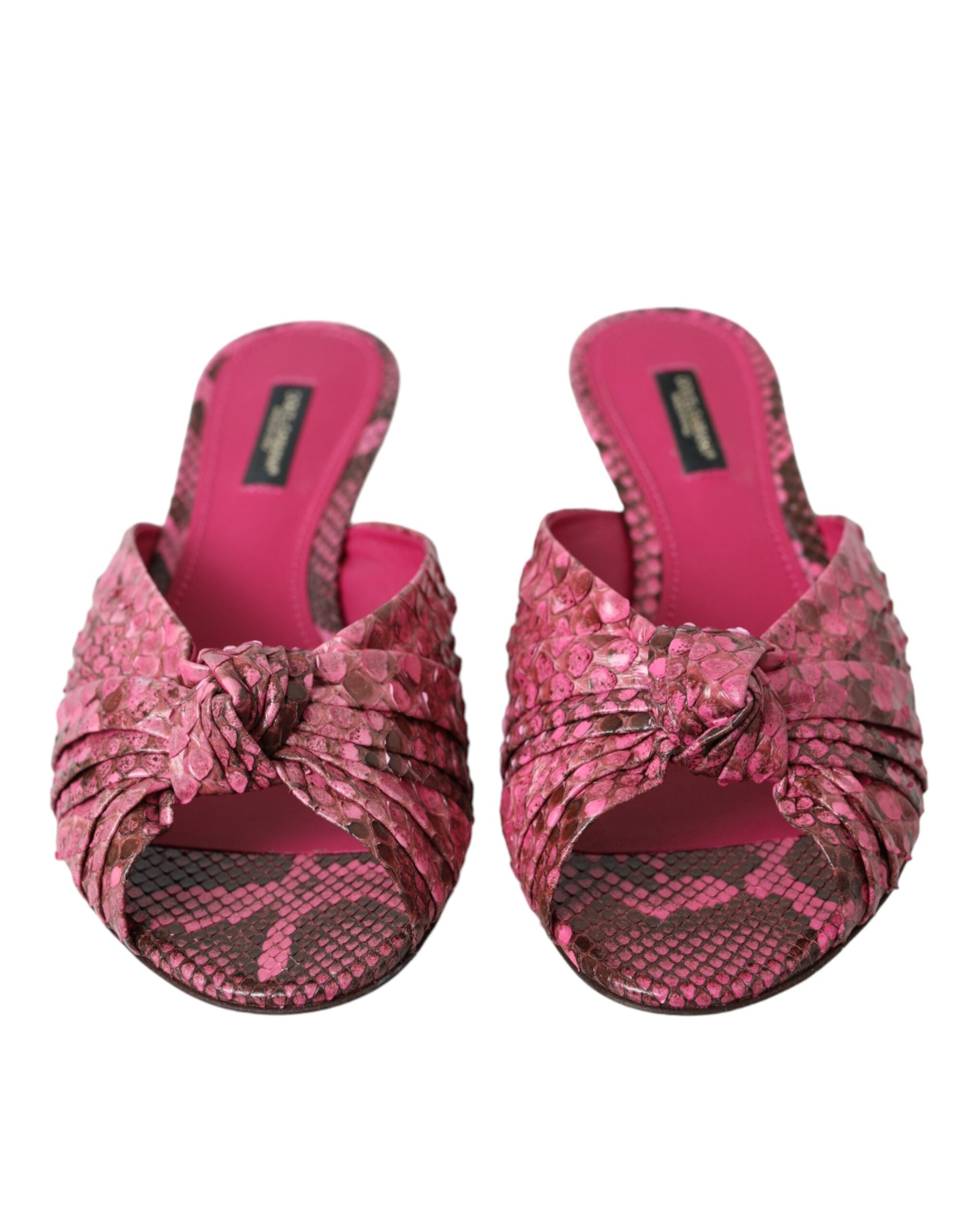 Pink Exotic Leather Kitten Heels Slides Shoes - ventzia