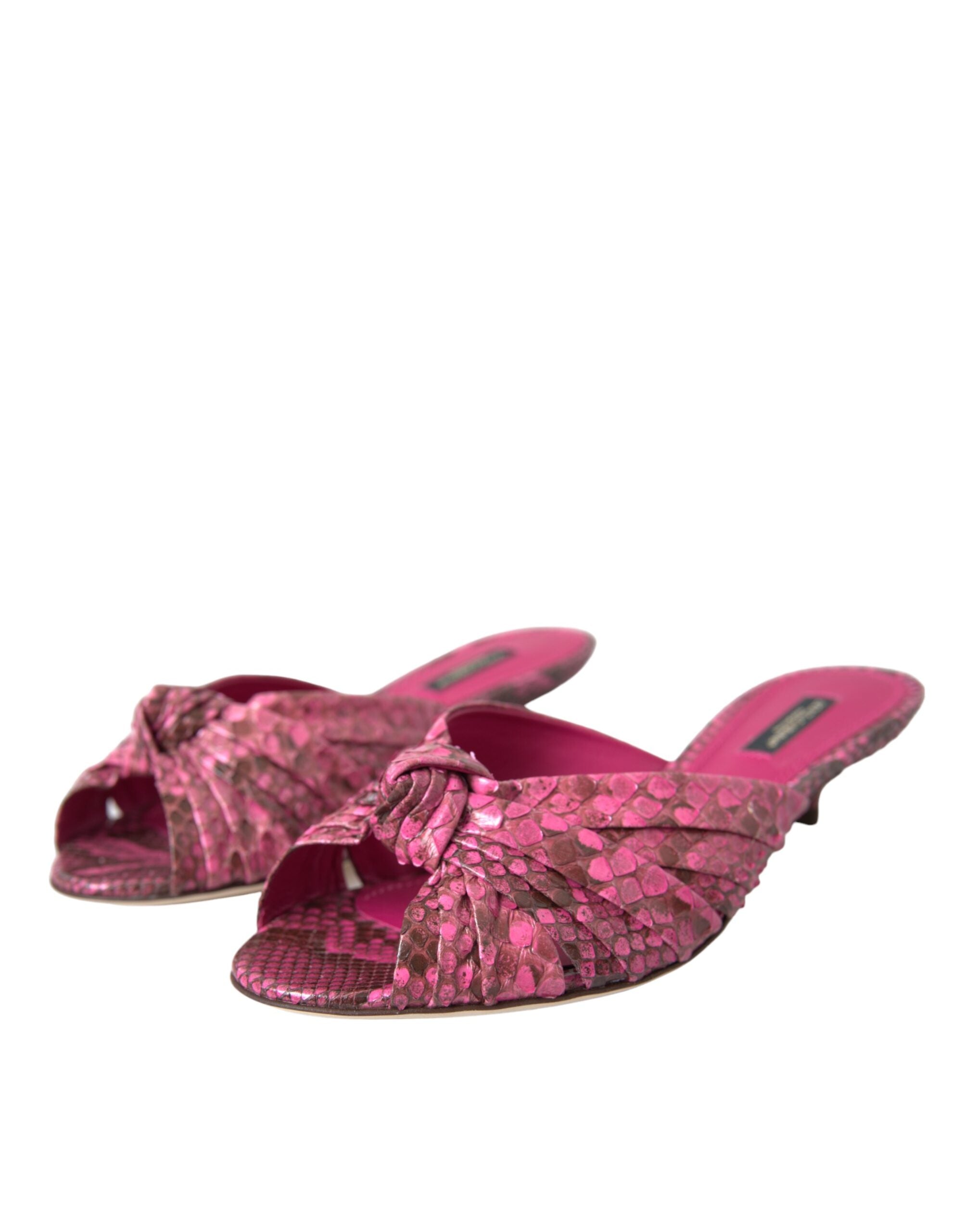 Pink Exotic Leather Kitten Heels Slides Shoes - ventzia