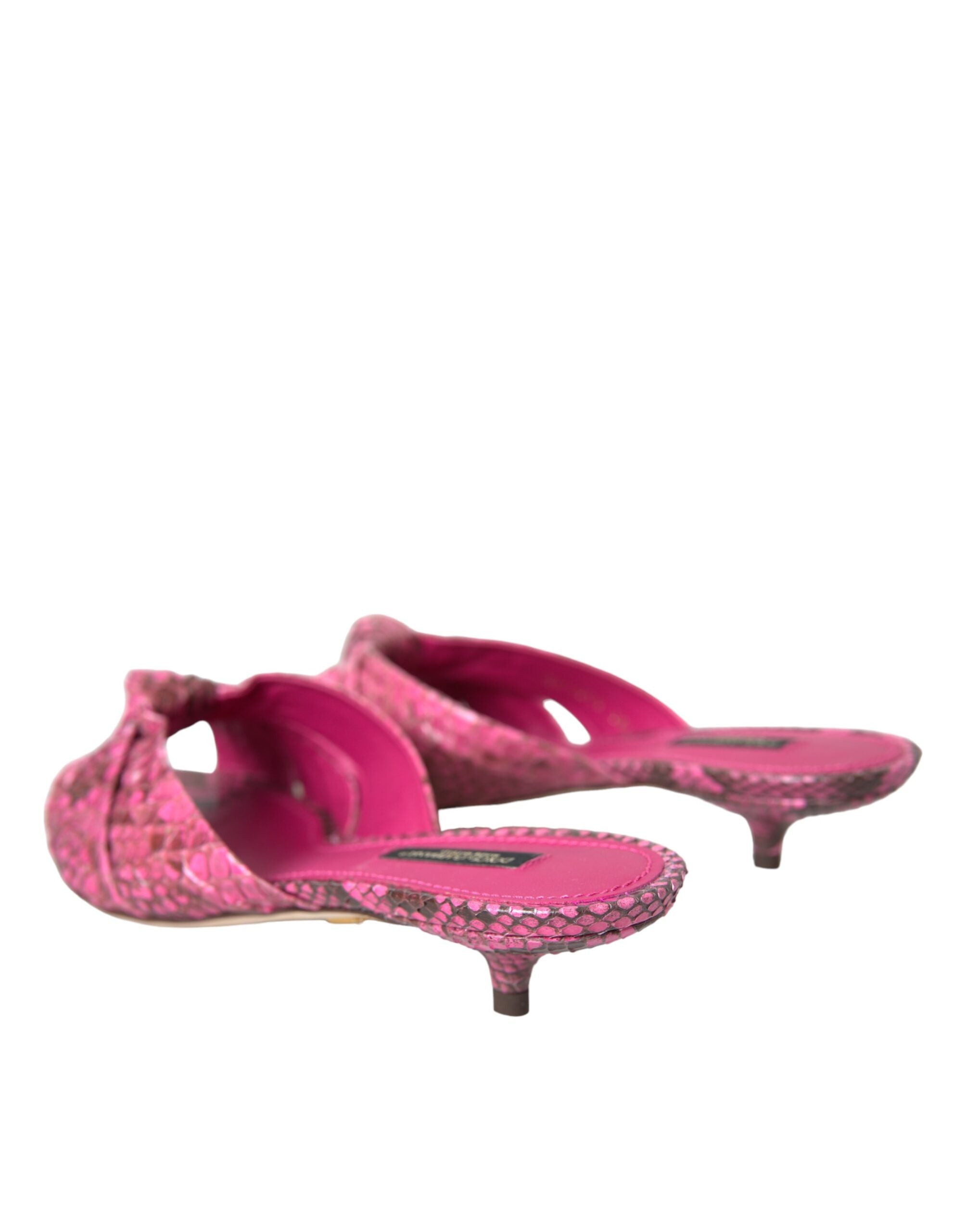 Pink Exotic Leather Kitten Heels Slides Shoes - ventzia