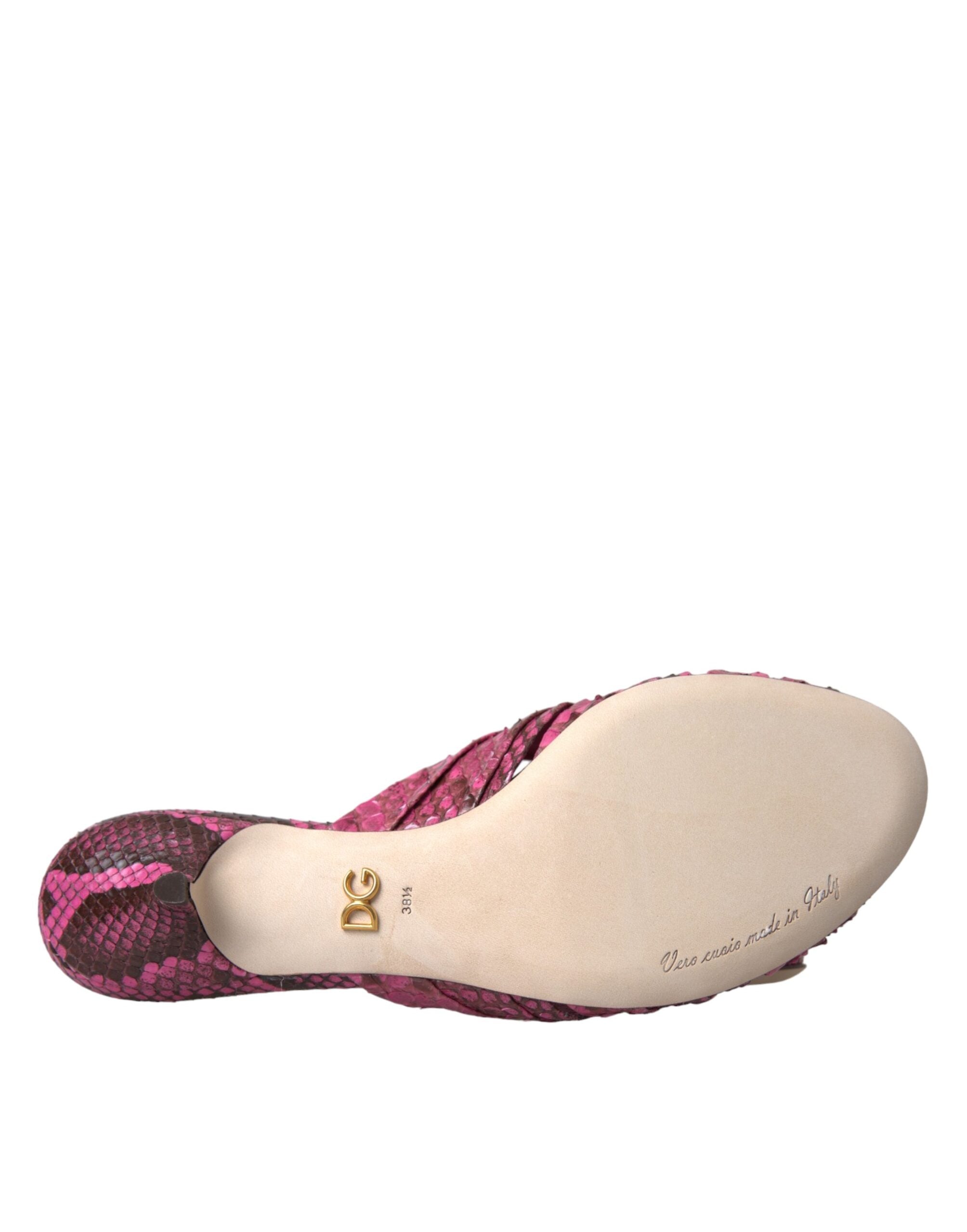 Pink Exotic Leather Kitten Heels Slides Shoes - ventzia