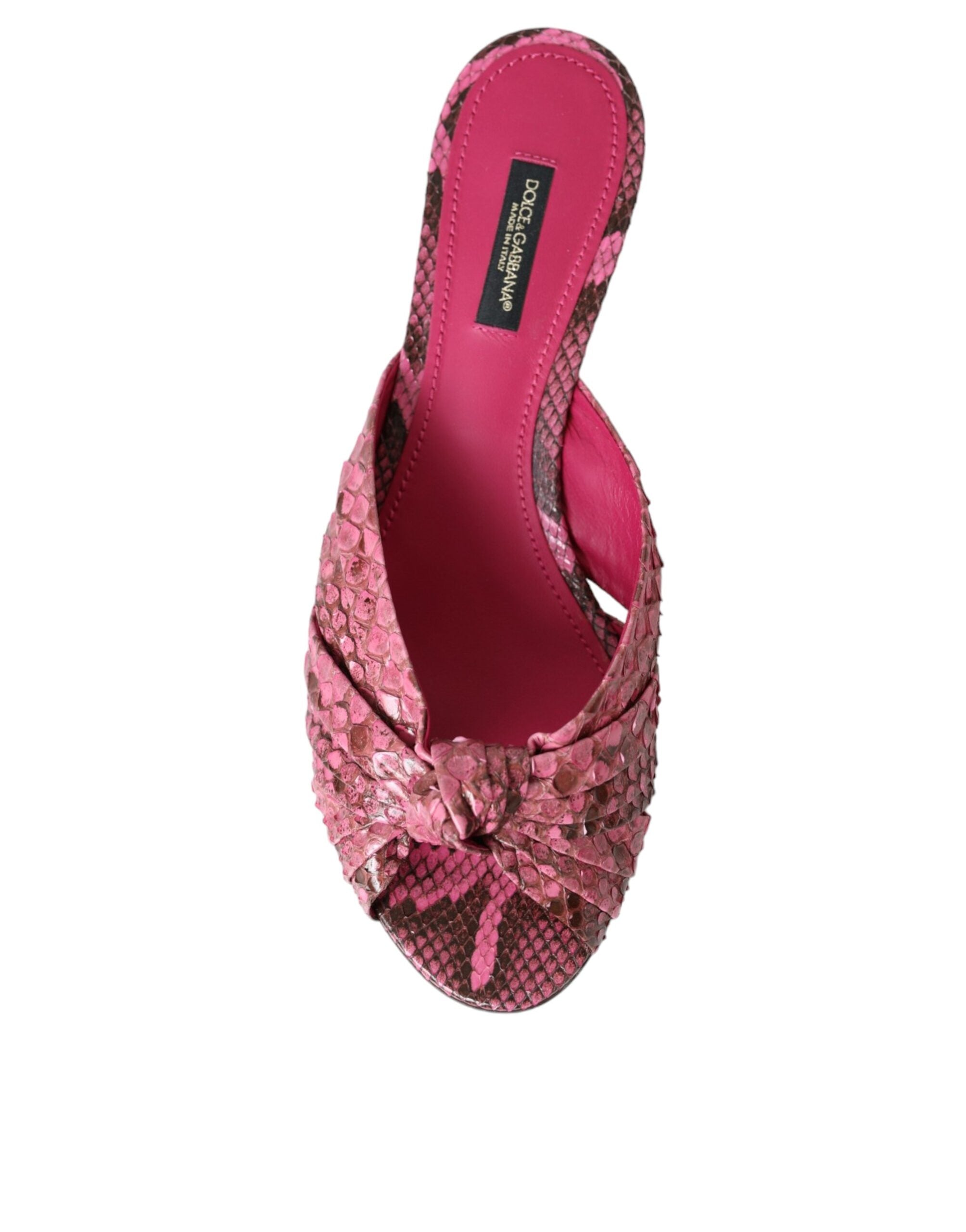 Pink Exotic Leather Kitten Heels Slides Shoes - ventzia