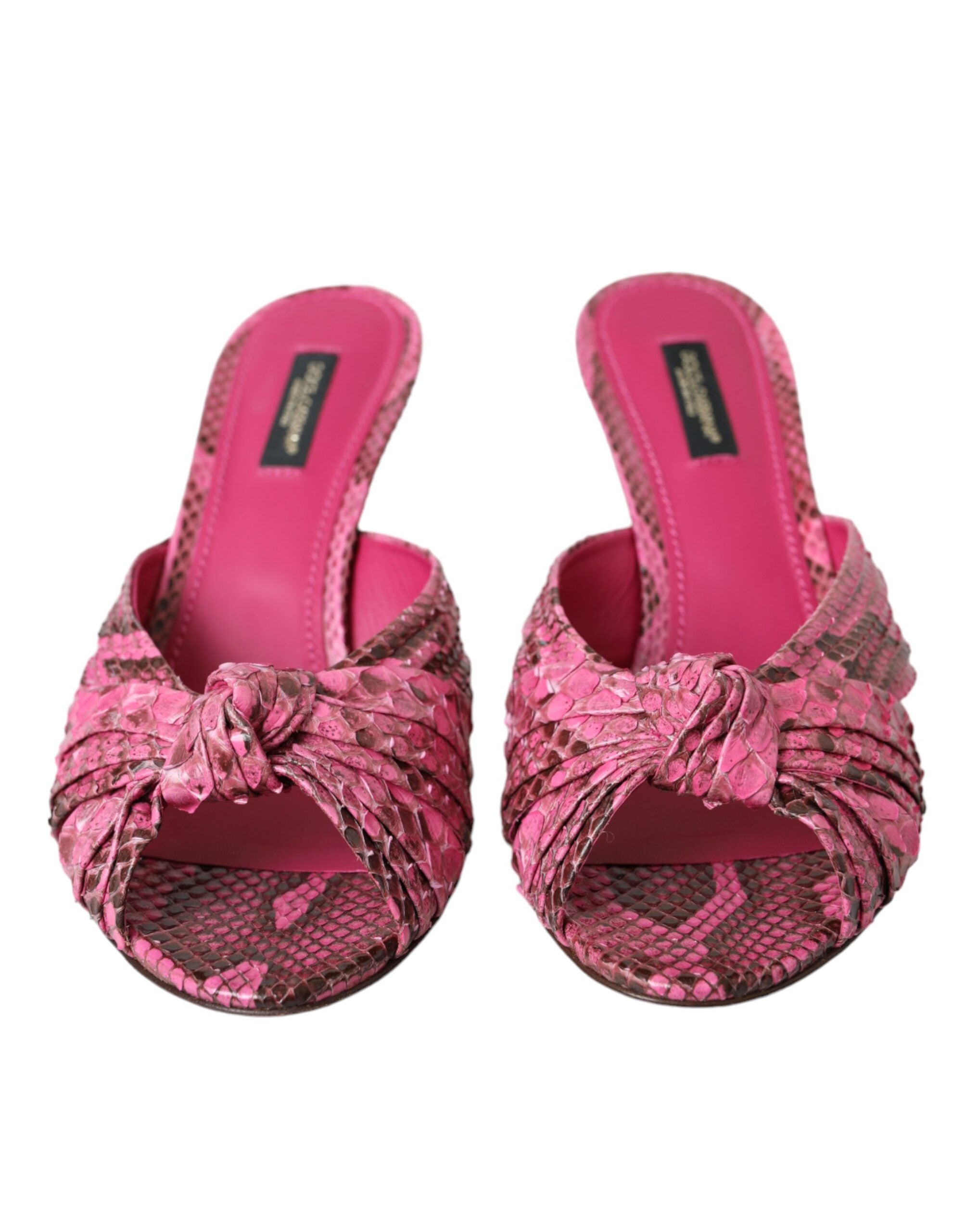 Pink Exotic Leather Kitten Heels Slides Shoes - ventzia