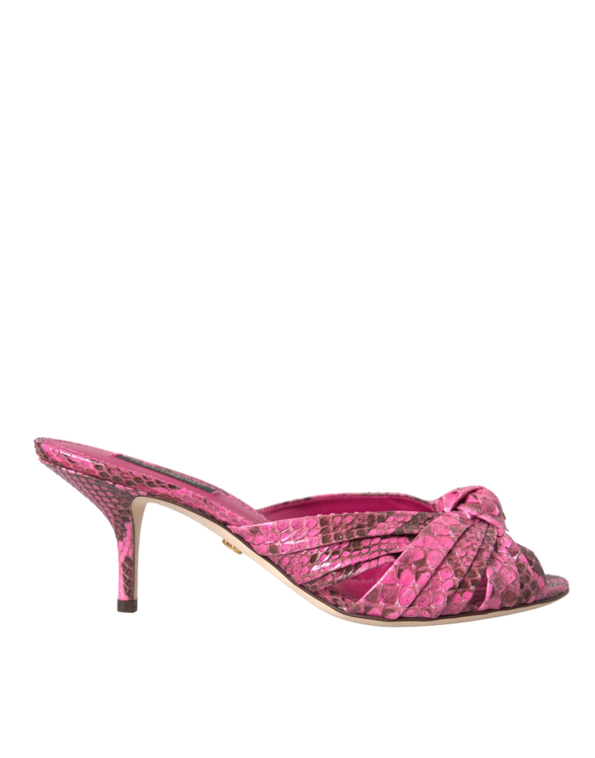 Pink Exotic Leather Kitten Heels Slides Shoes - ventzia