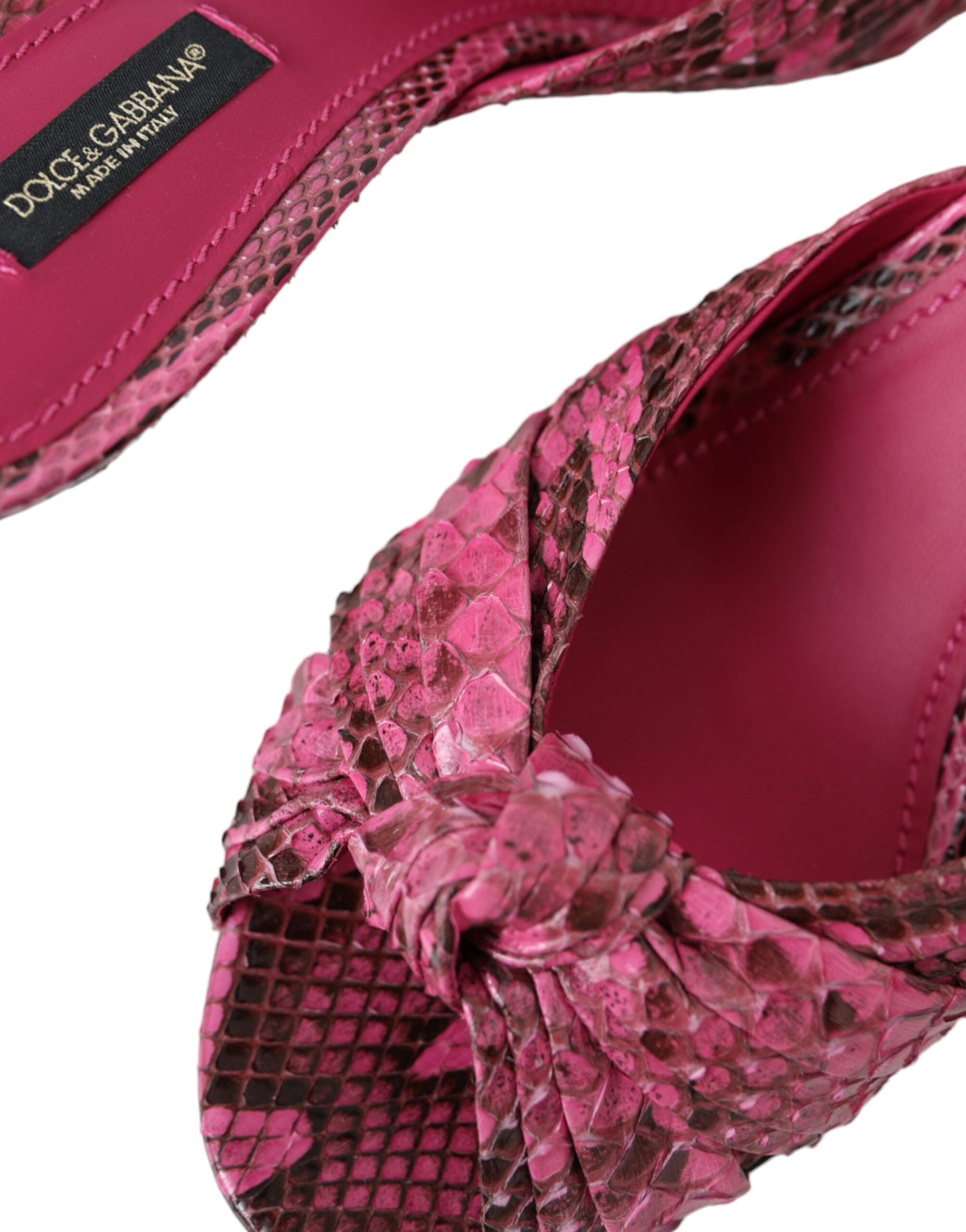 Pink Exotic Leather Kitten Heels Slides Shoes - ventzia