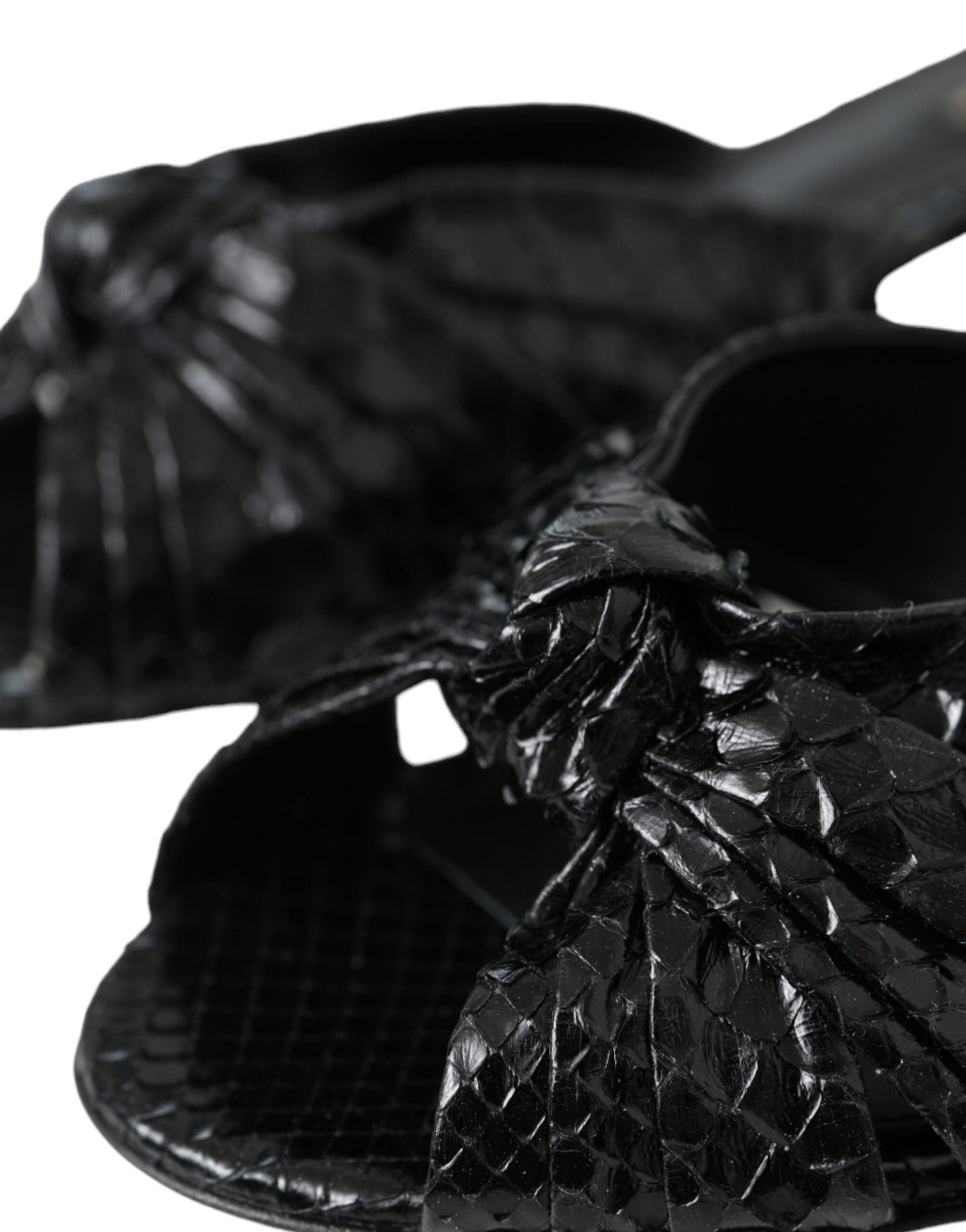 Black Exotic Leather Heels Slides Shoes - ventzia
