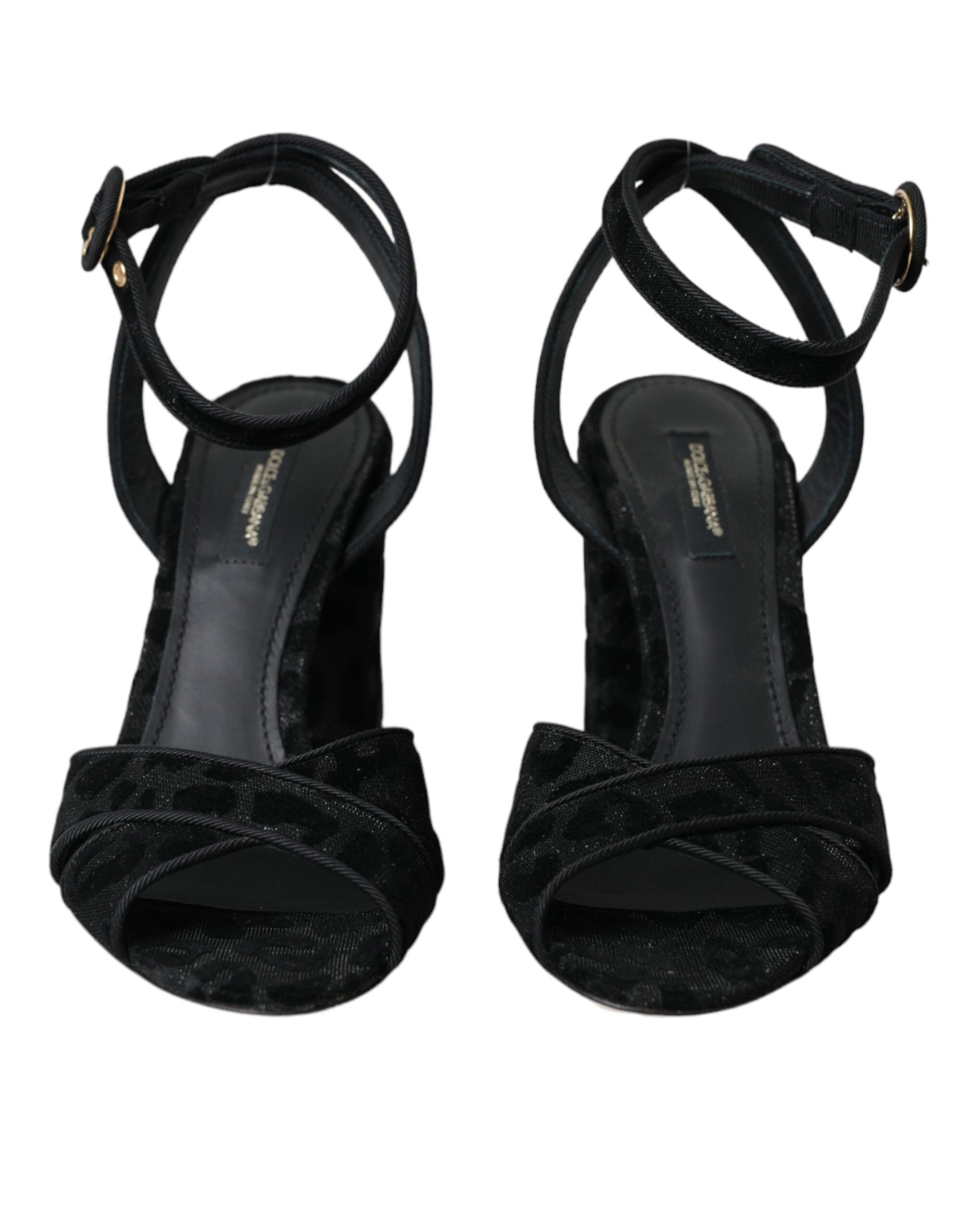 Black Leopard Suede Heels Sandals Shoes - ventzia
