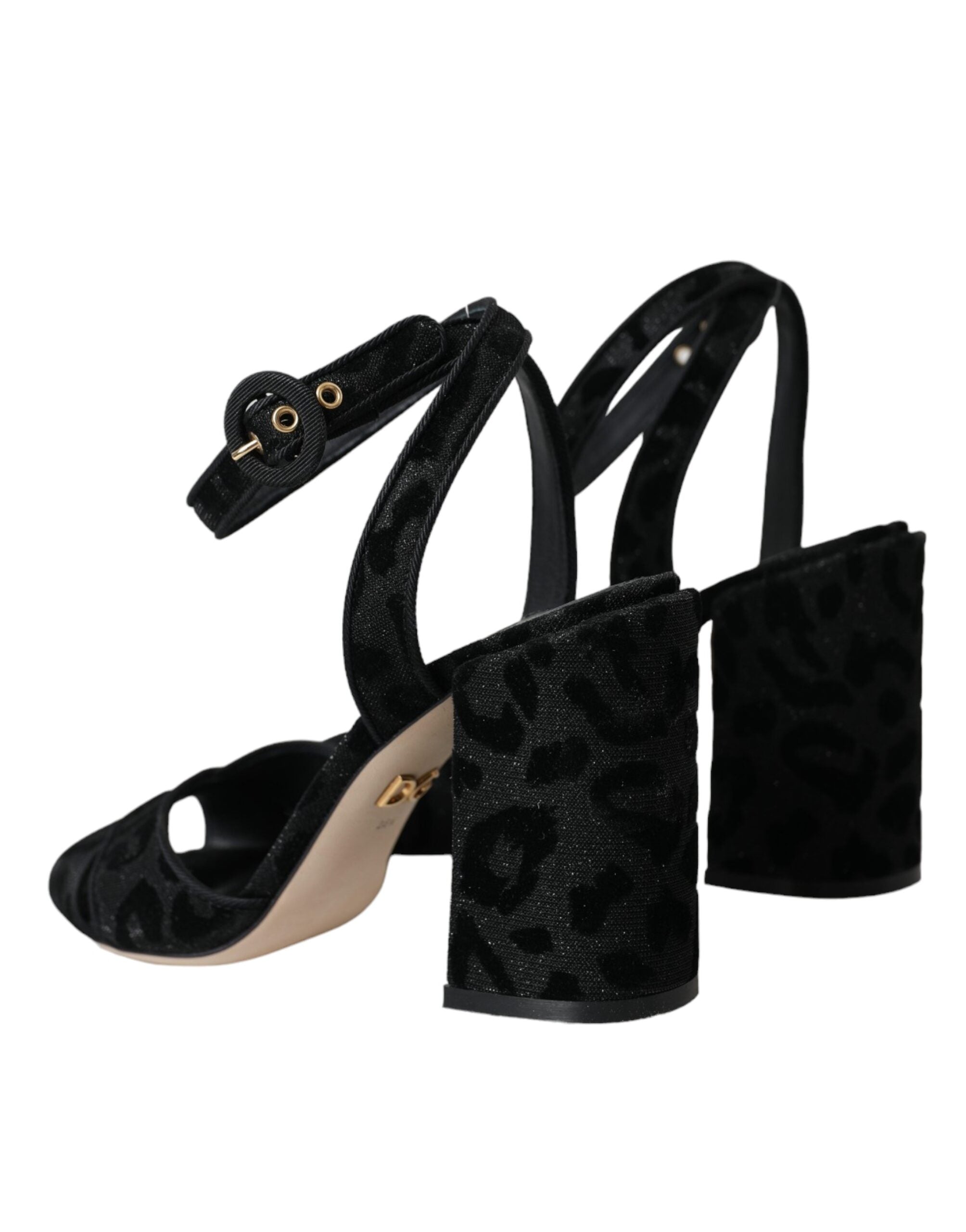 Black Leopard Suede Heels Sandals Shoes - ventzia