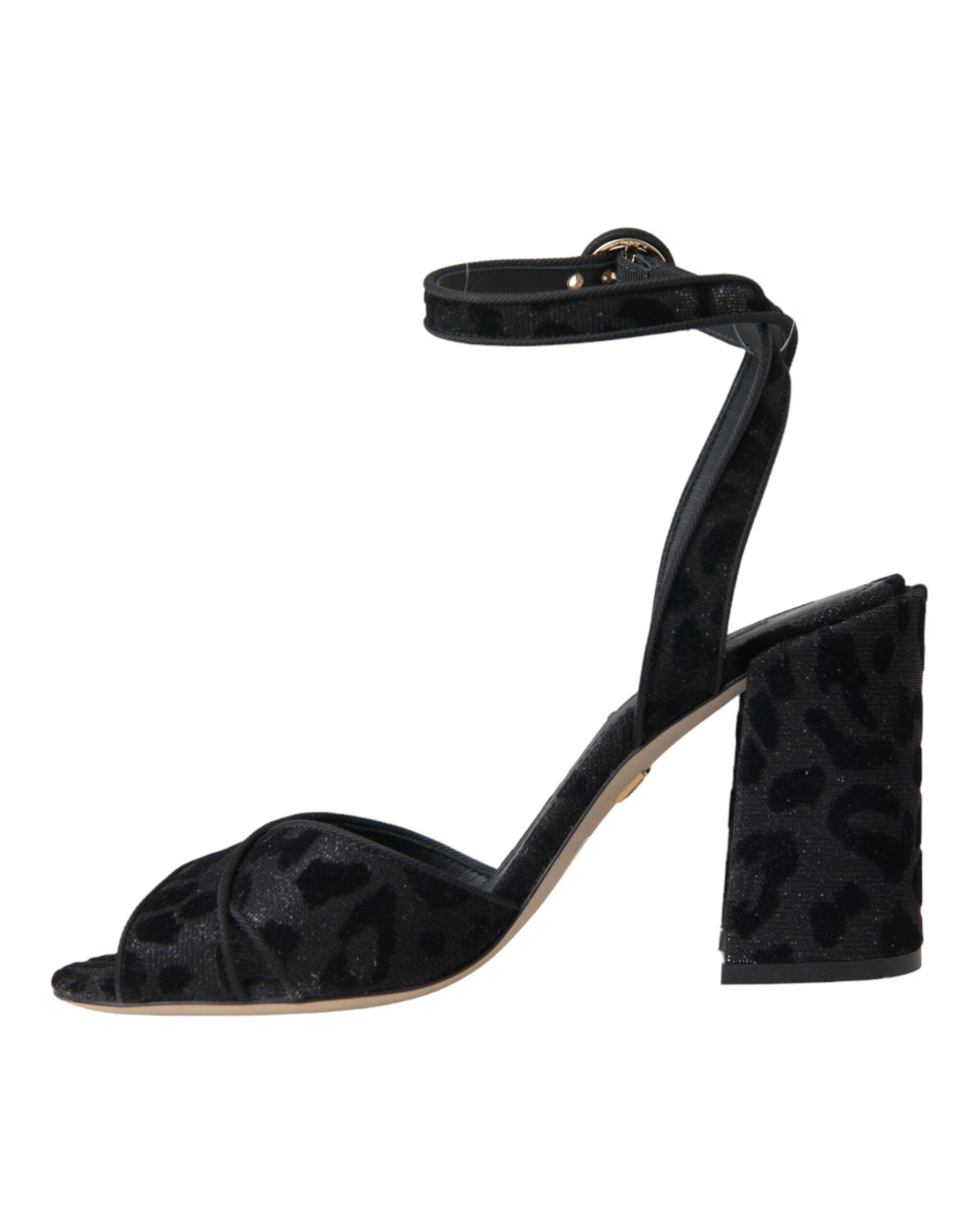 Black Leopard Suede Heels Sandals Shoes - ventzia