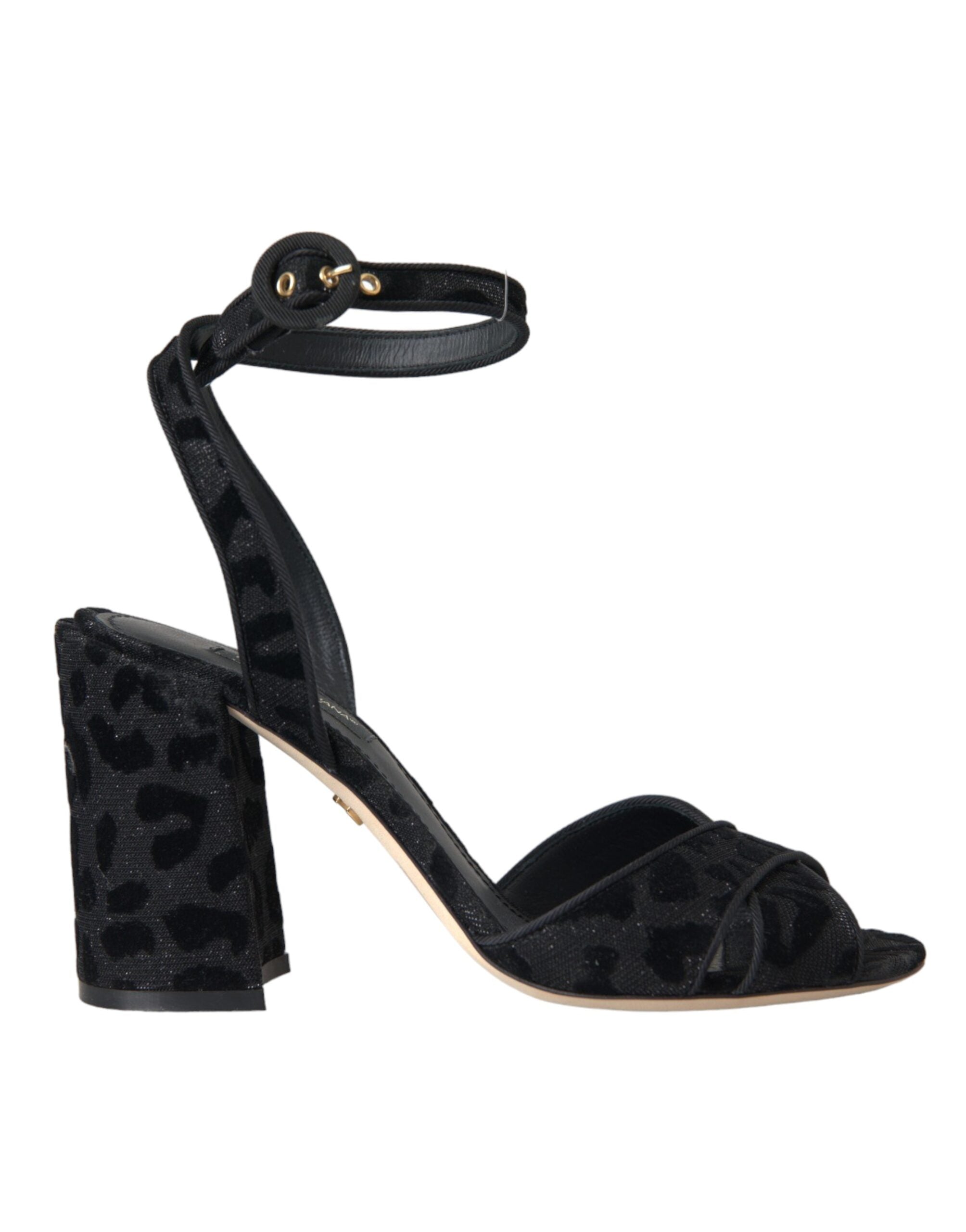 Black Leopard Suede Heels Sandals Shoes - ventzia