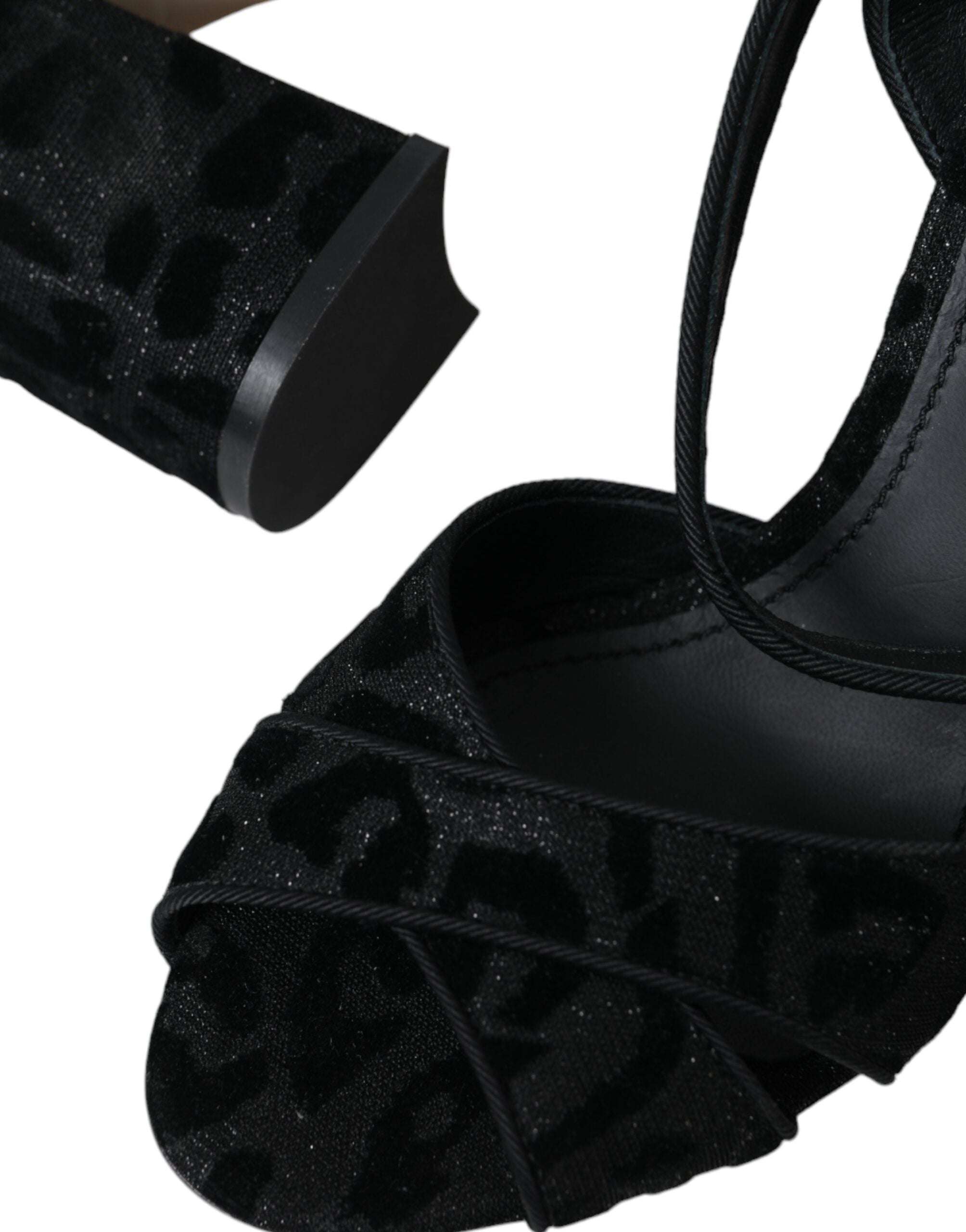 Black Leopard Suede Heels Sandals Shoes - ventzia