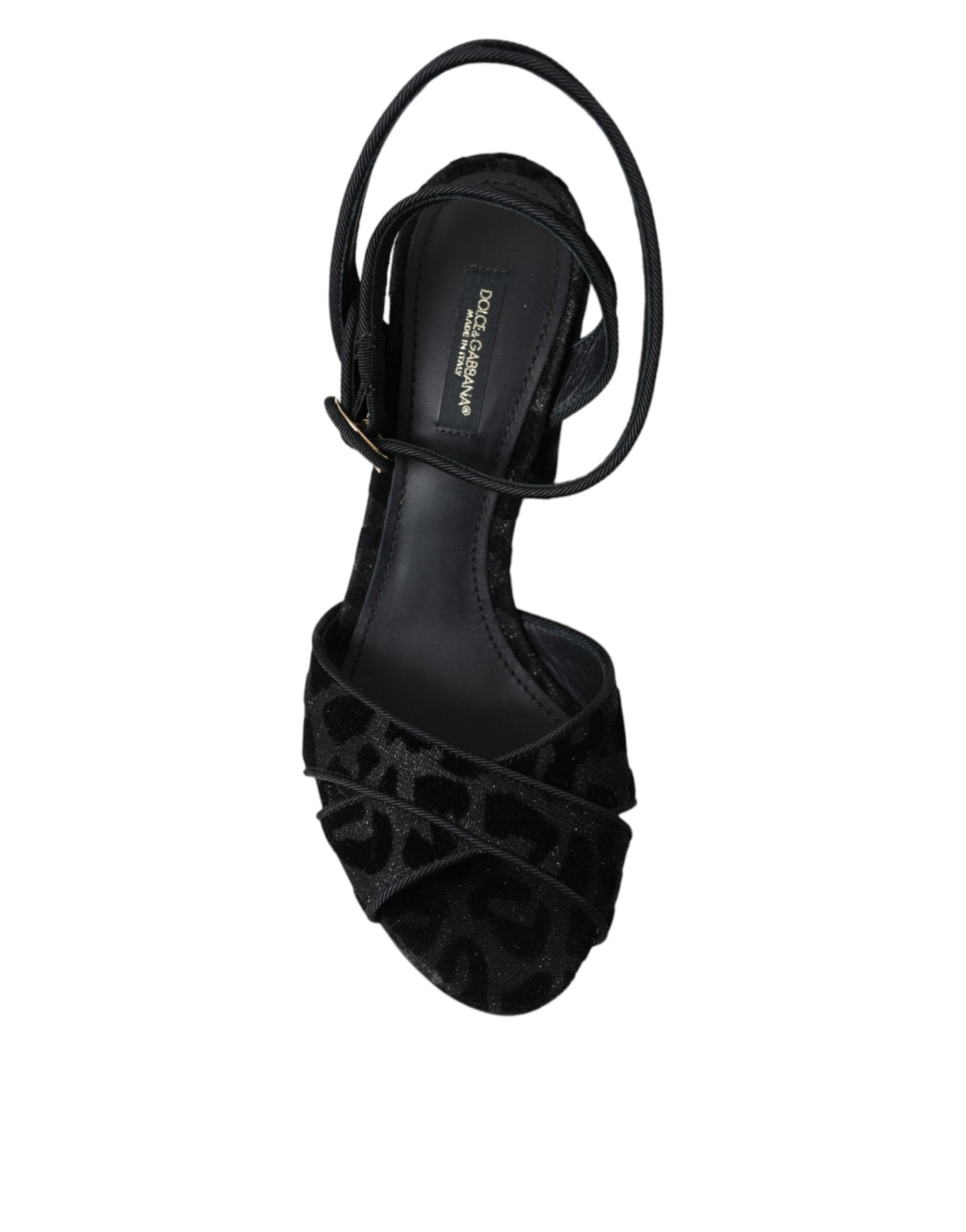 Black Leopard Suede Heels Sandals Shoes - ventzia