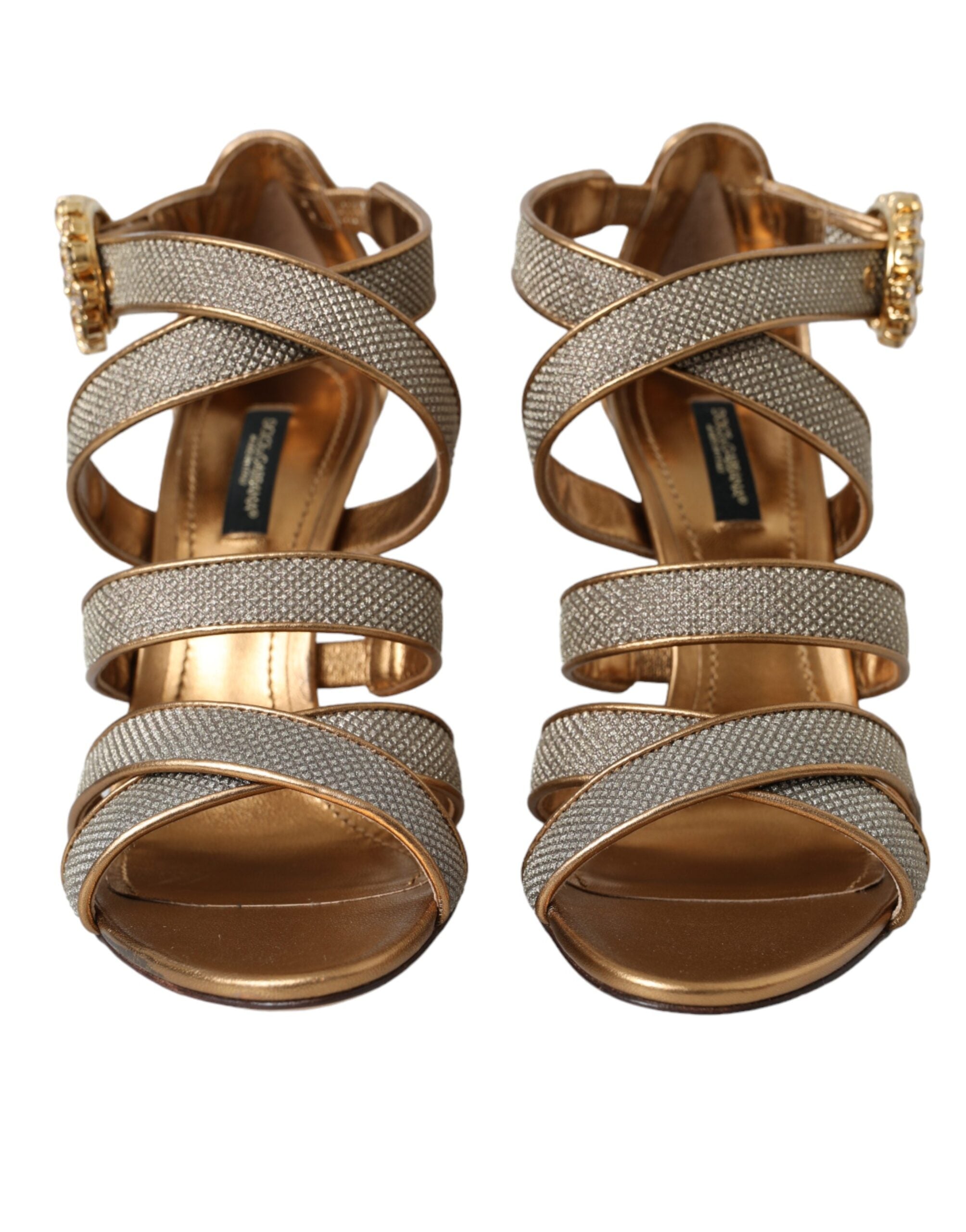 Bronze Crystal Strap Heels Sandals Shoes - ventzia