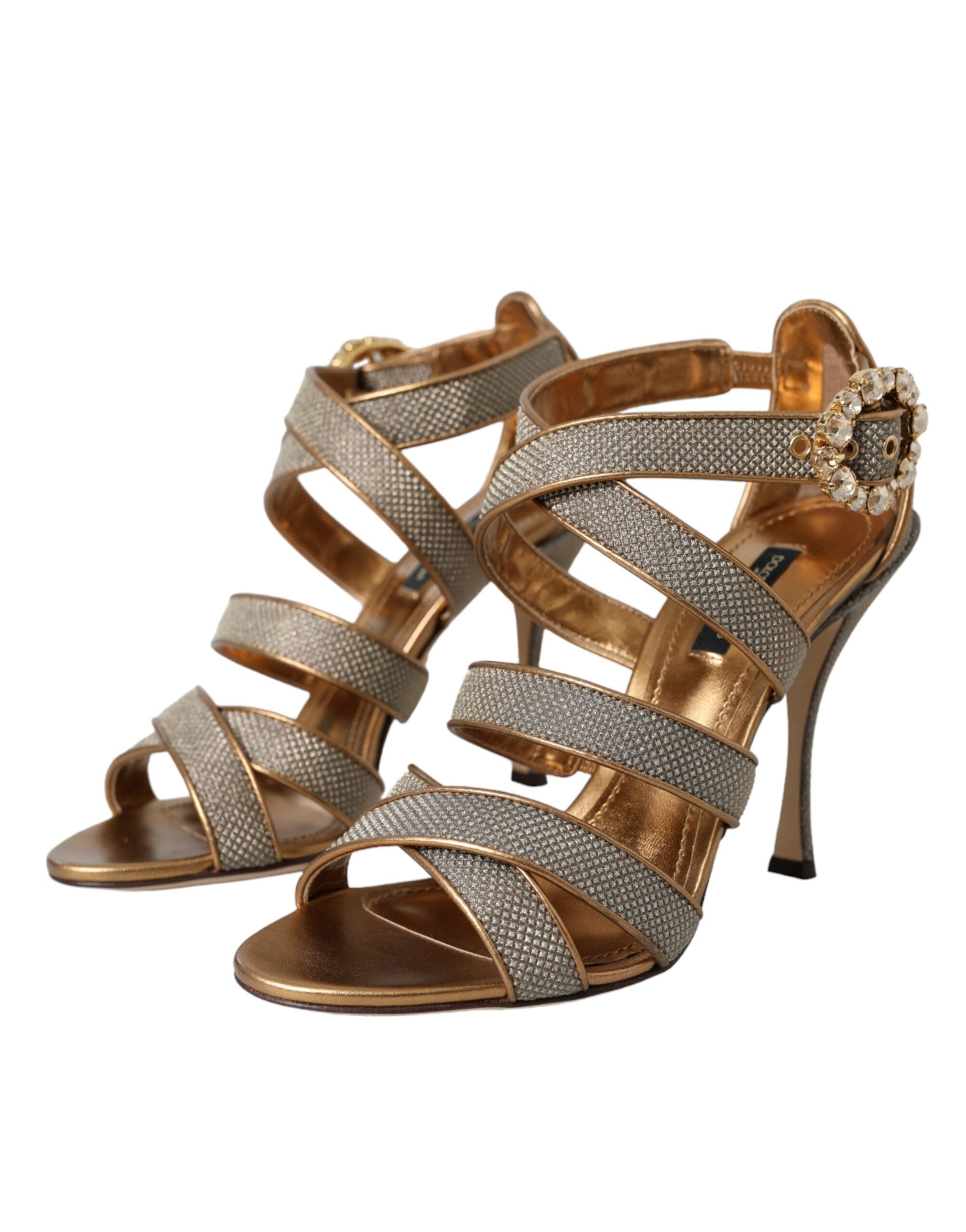 Bronze Crystal Strap Heels Sandals Shoes - ventzia