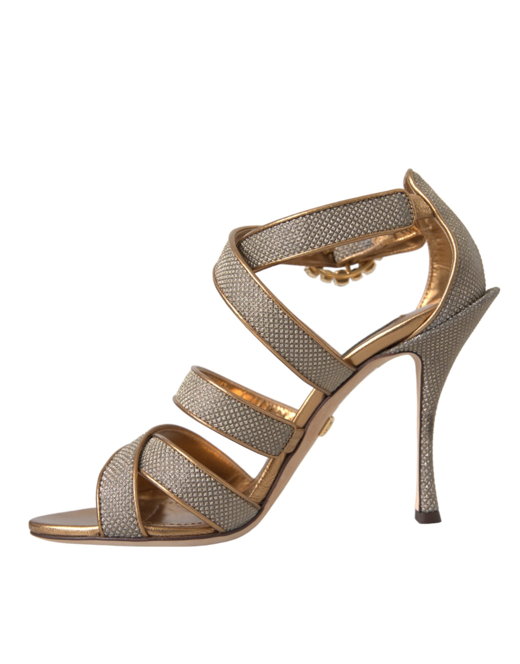 Bronze Crystal Strap Heels Sandals Shoes - ventzia