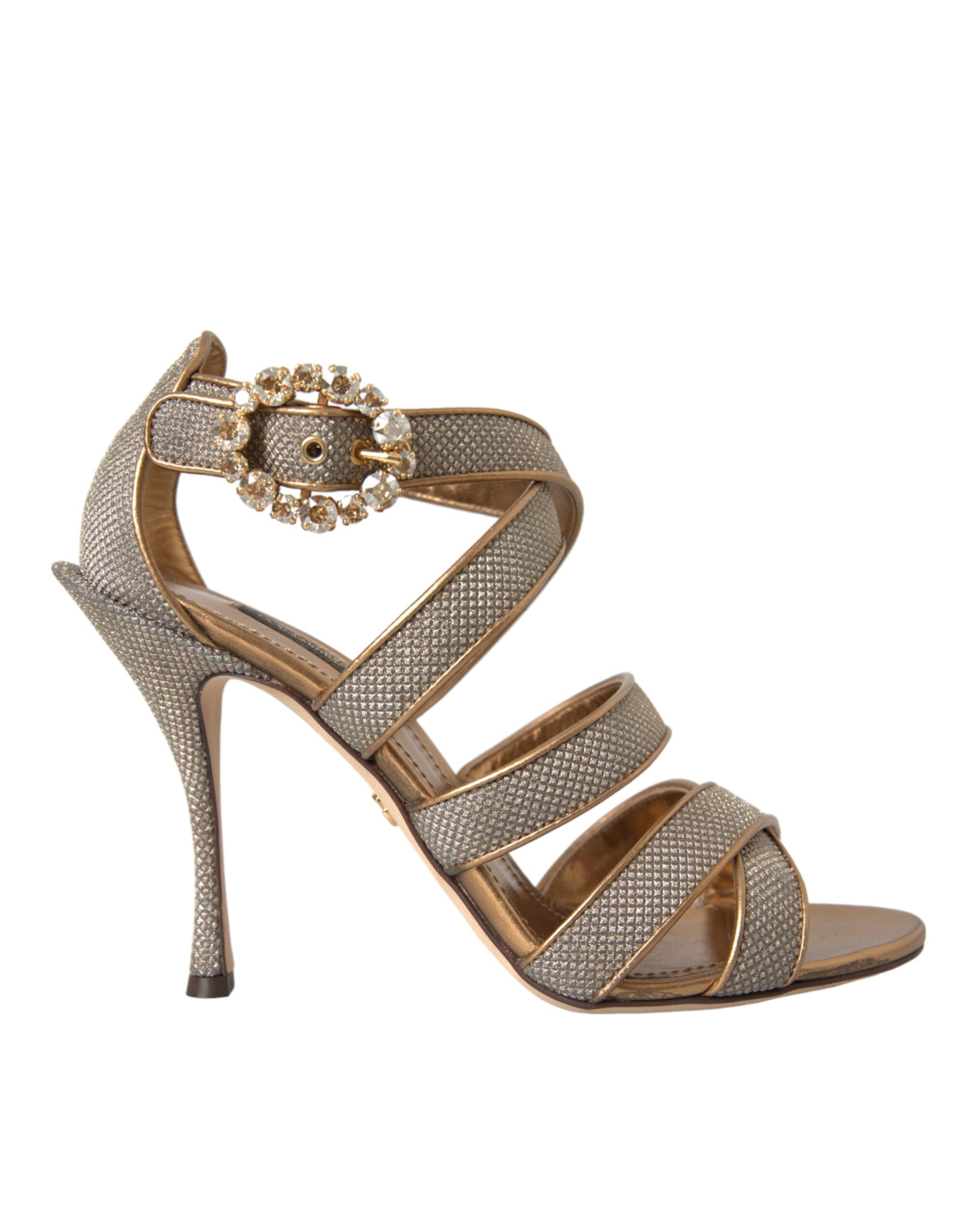 Bronze Crystal Strap Heels Sandals Shoes - ventzia