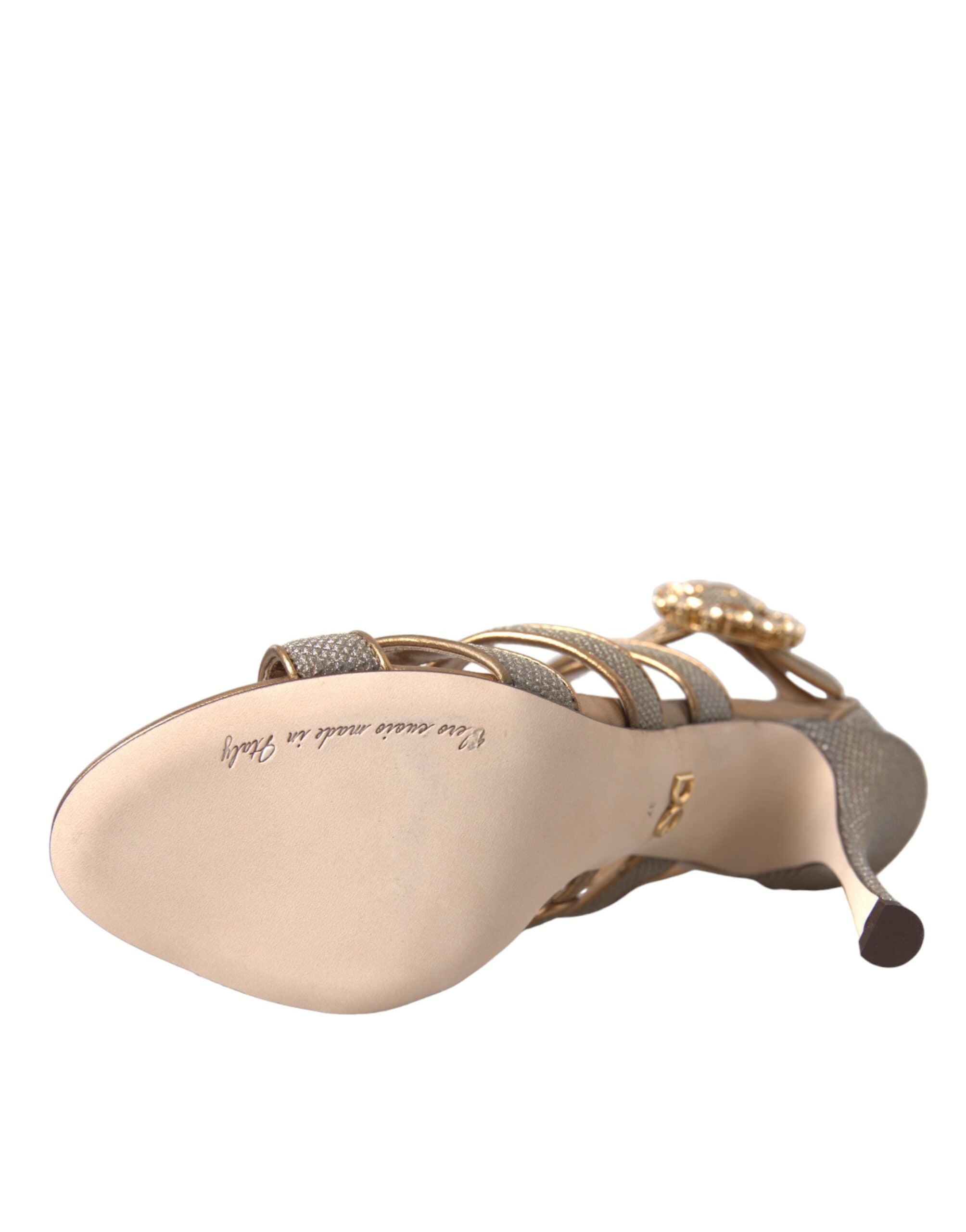 Bronze Crystal Strap Heels Sandals Shoes - ventzia