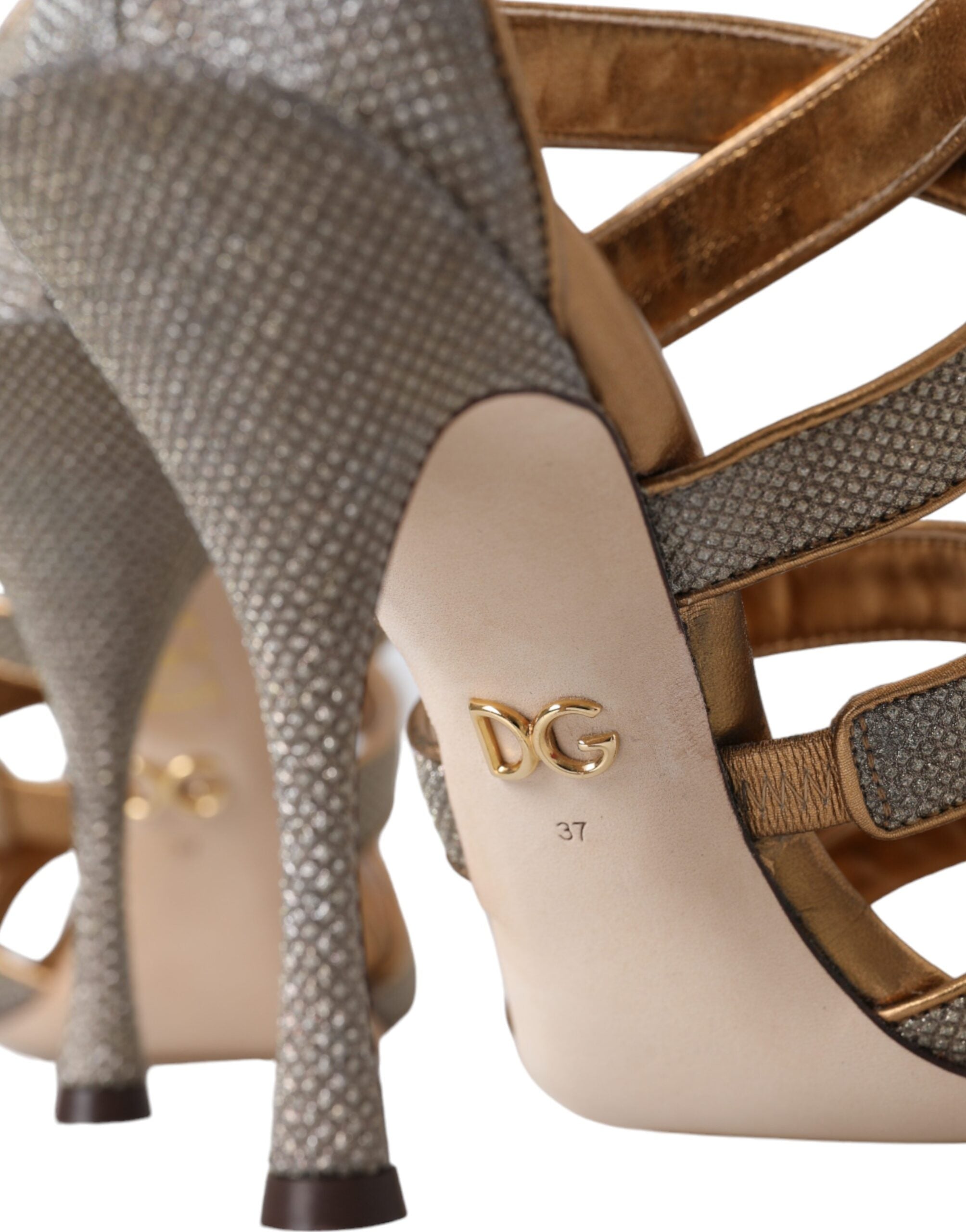 Bronze Crystal Strap Heels Sandals Shoes - ventzia