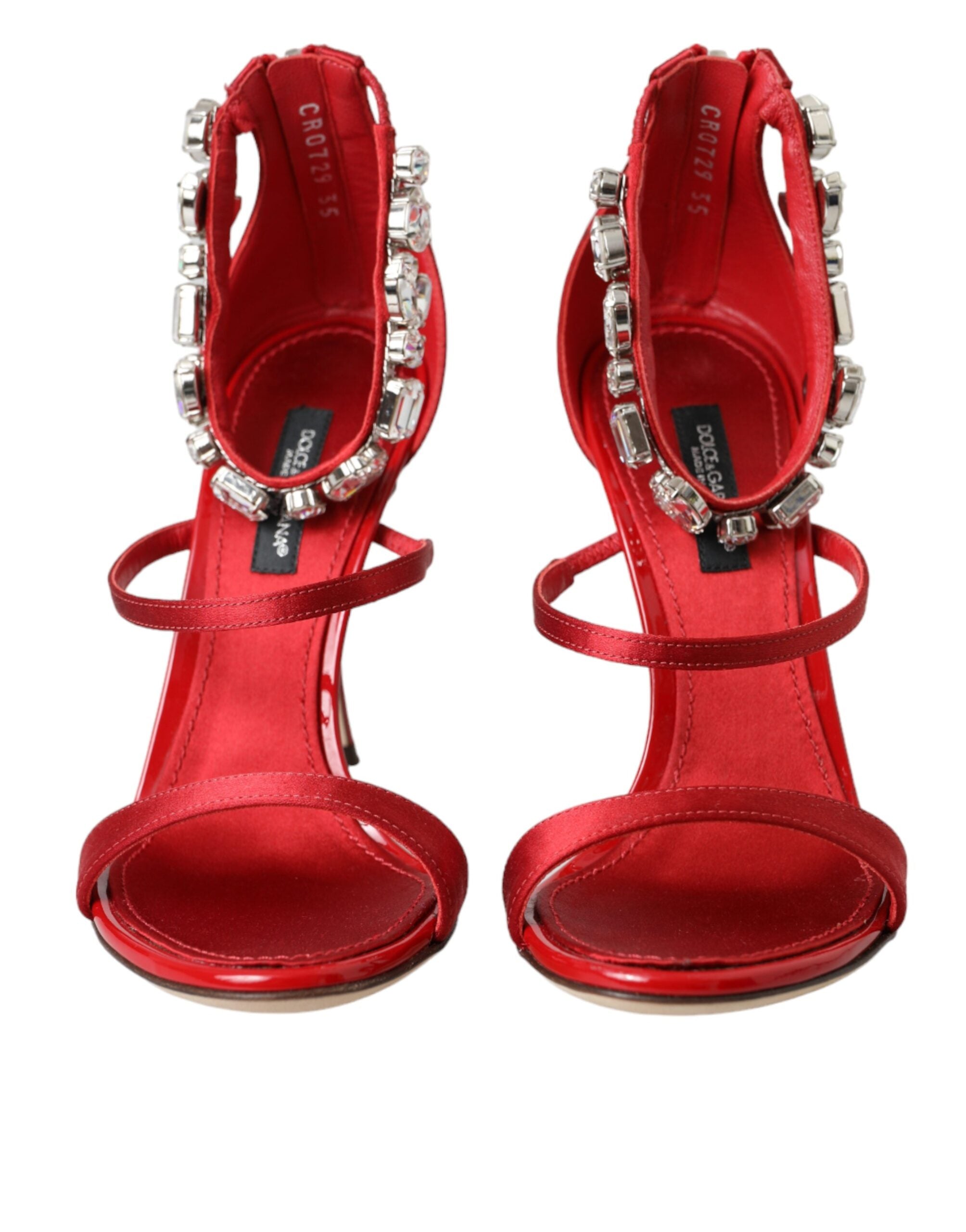 Red Keira Satin Crystals Sandals Heels Shoes - ventzia