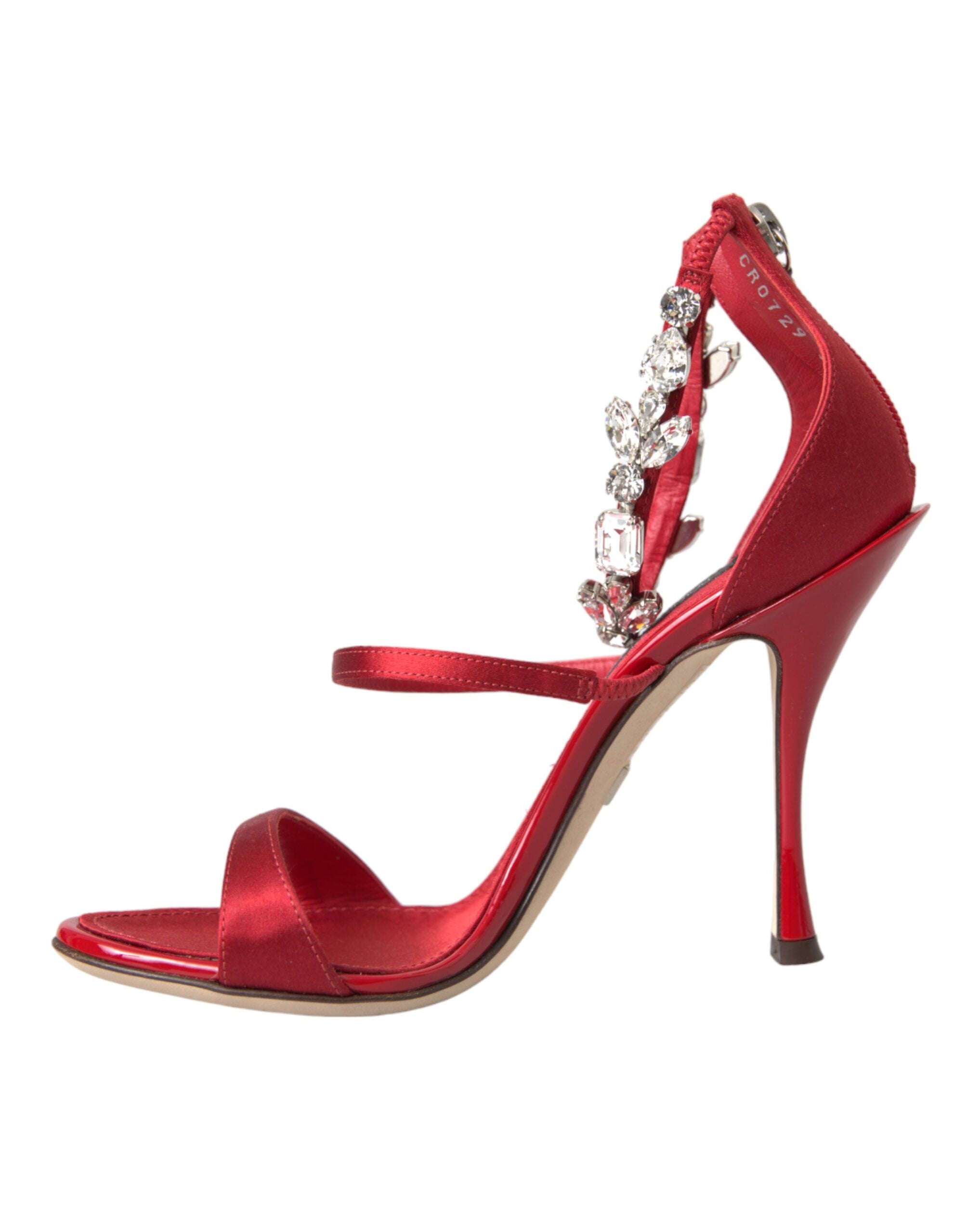 Red Keira Satin Crystals Sandals Heels Shoes - ventzia